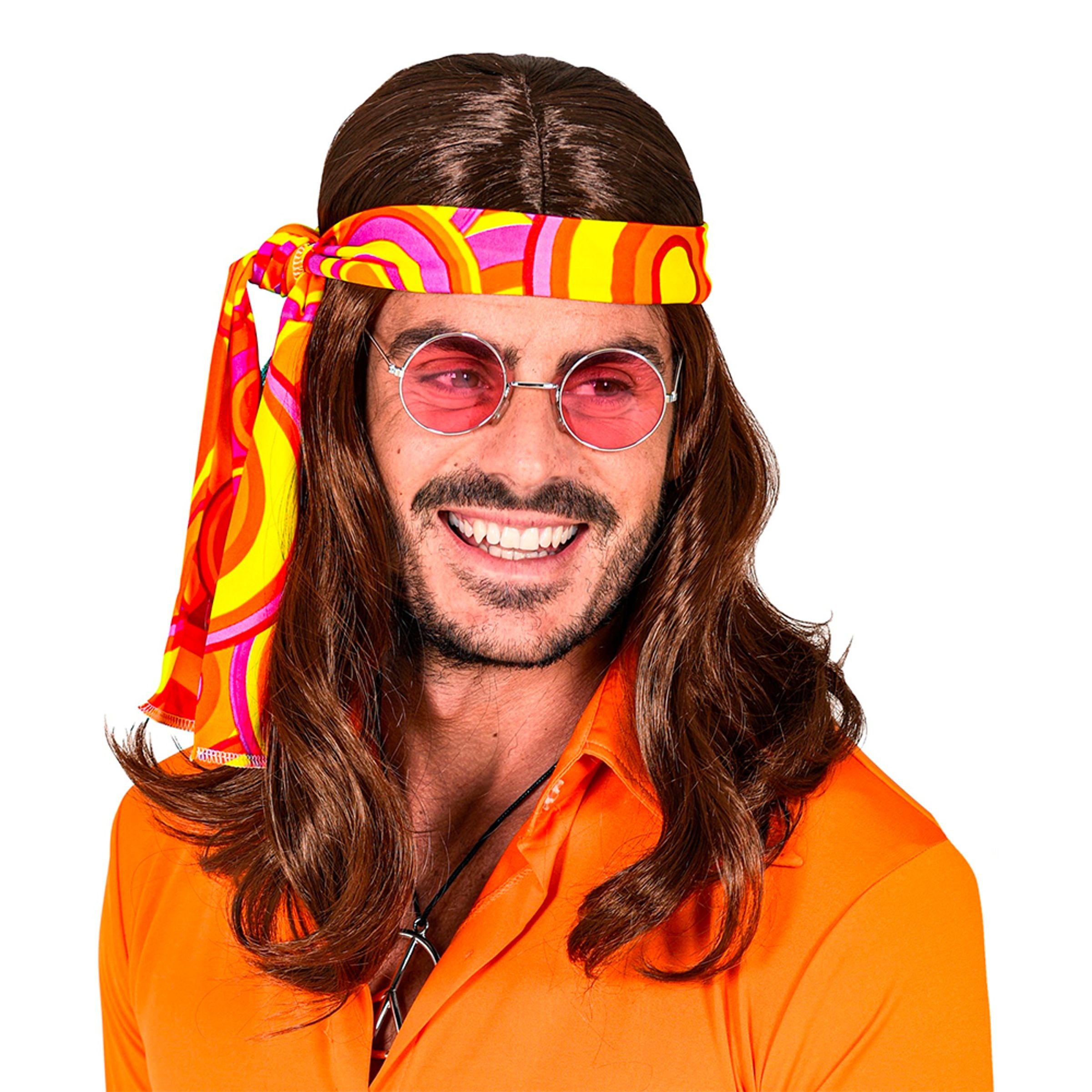 Bild föreställande produkten 70-tals Brun Lång Peruk med Pannband – One size