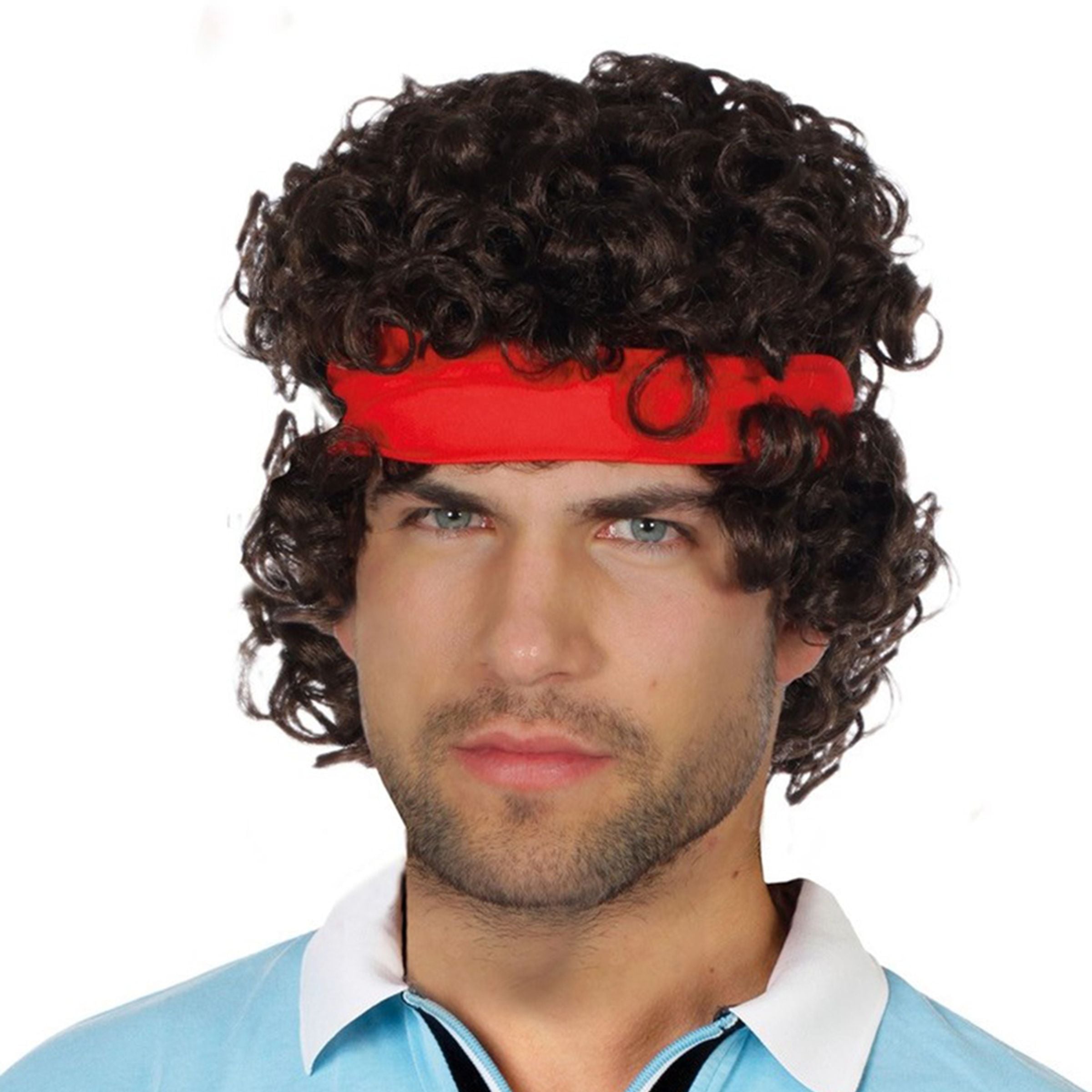 Bild föreställande produkten 70-tals Tennisproffs Svart Peruk med Pannband – One size