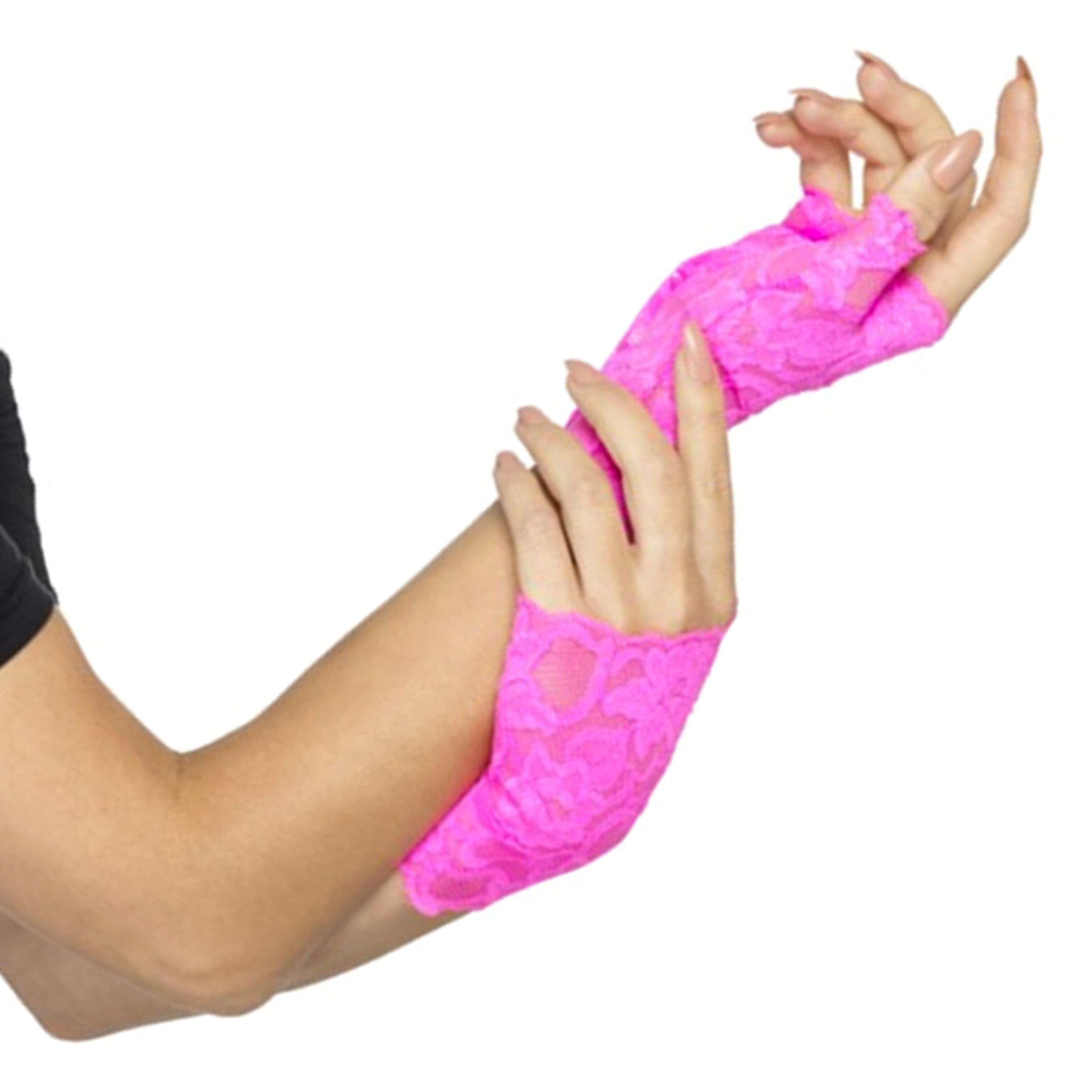 Bild föreställande produkten 80-tals Fingerlösa Spetshandskar Rosa – One size