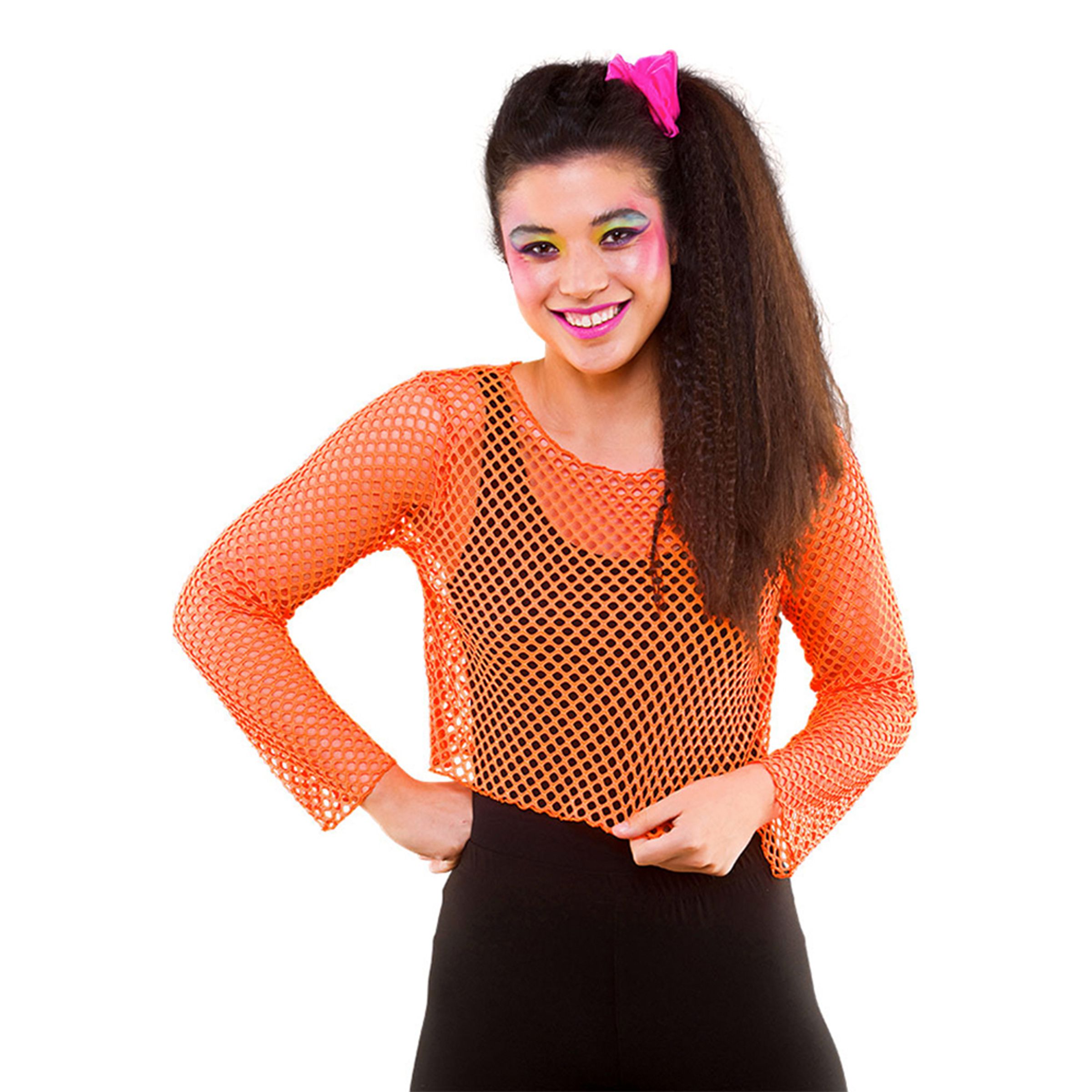 Bild föreställande produkten 80-tals Fisknätströja Kort Neonorange – Plus size