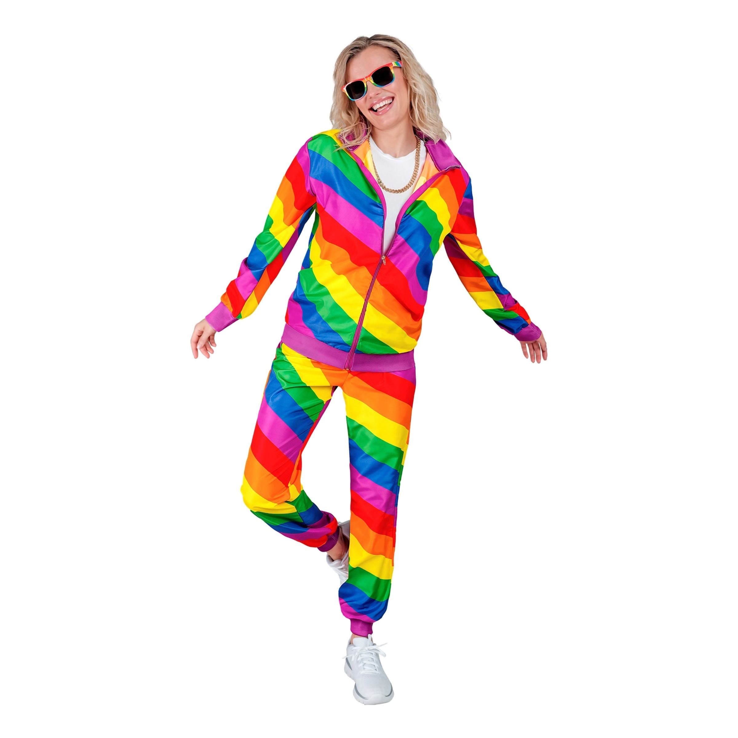 Bild föreställande produkten 80-tals Träningsoverall Regnbågsfärgad Maskeraddräkt – XX-Large