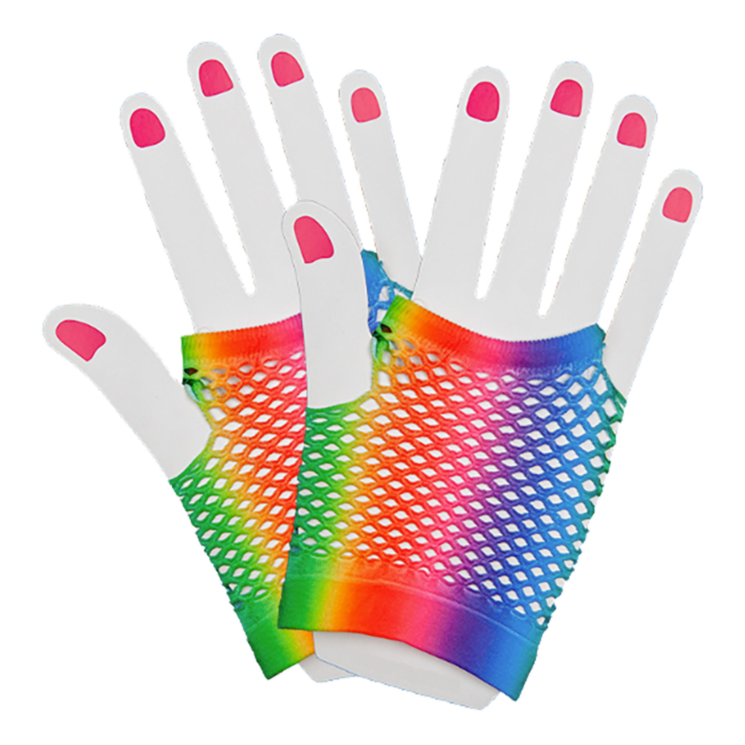 Bild föreställande produkten 80-tals Korta Fingerlösa Näthandskar Regnbåge – One size