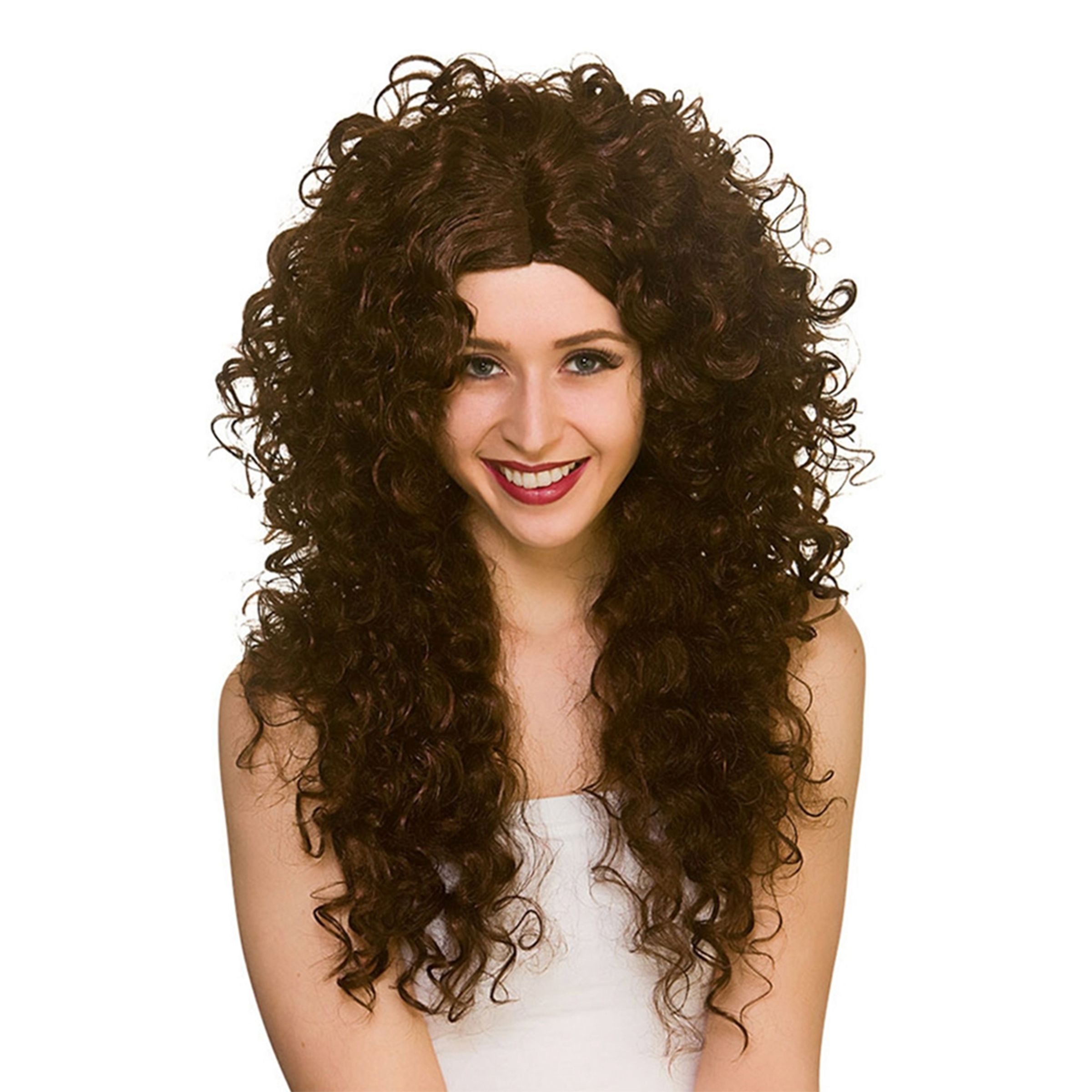 Bild föreställande produkten 80-tals Lång Lockig Brun Peruk – One size