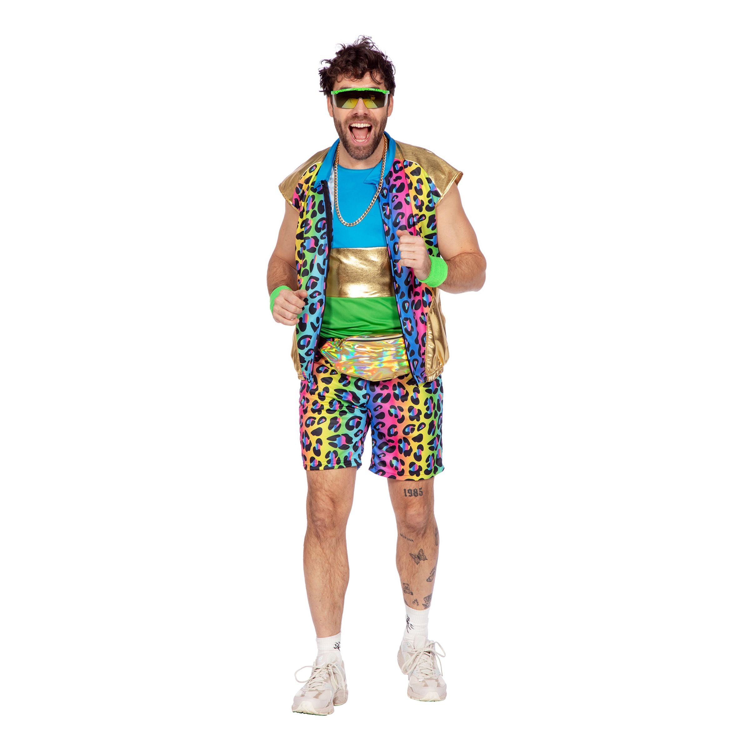 Bild föreställande produkten 80-tals Neon Leopard Herr Maskeraddräkt – Small