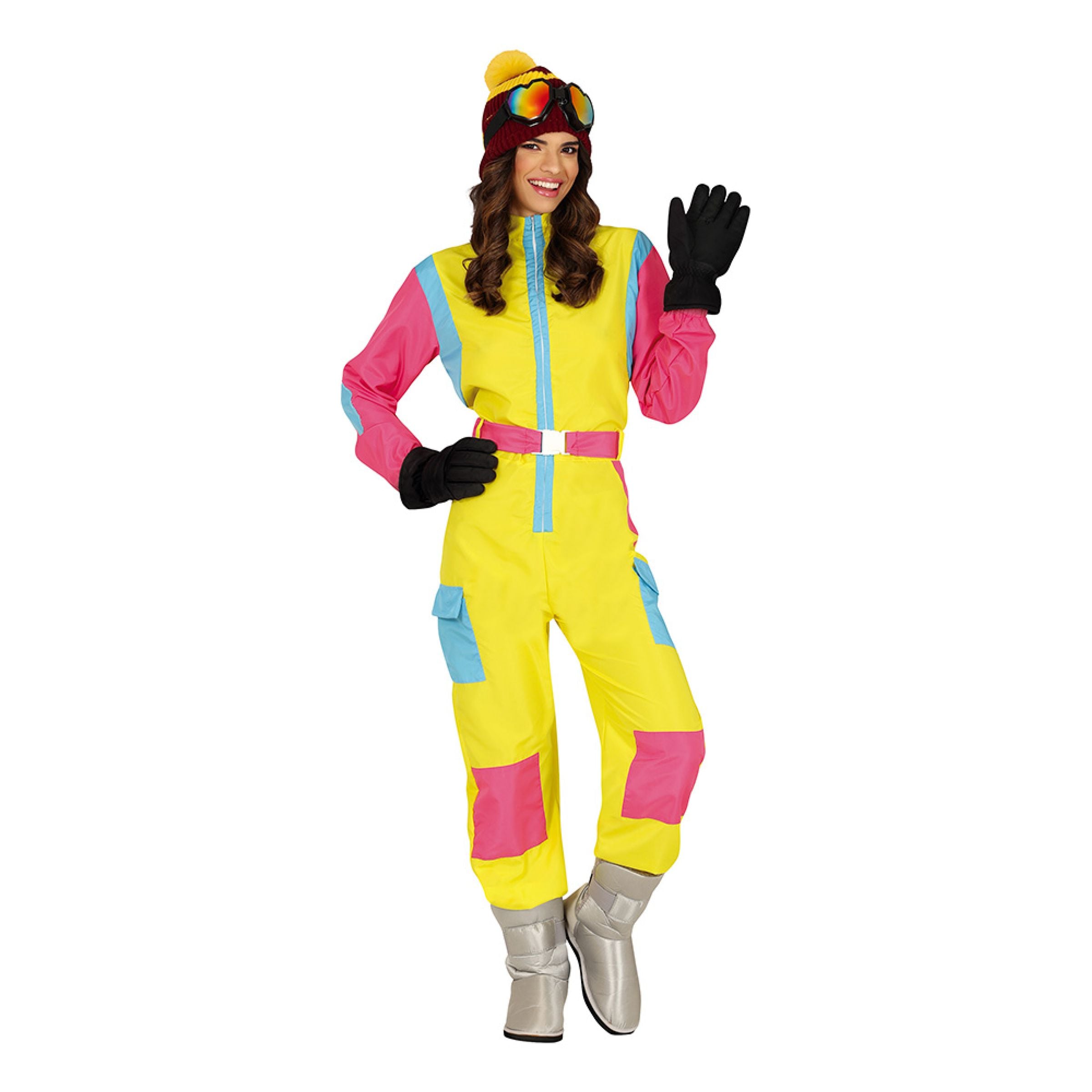Bild föreställande produkten 80-tals Skidoverall Rosa/Gul Dam Maskeraddräkt – Large