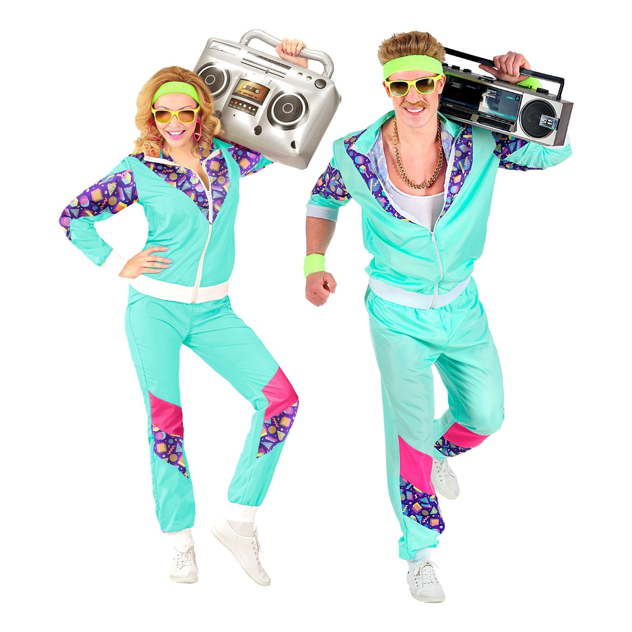 Bild föreställande produkten 80-tals Träningsoverall Mintgrön/Lila Maskeraddräkt – XXX-Large