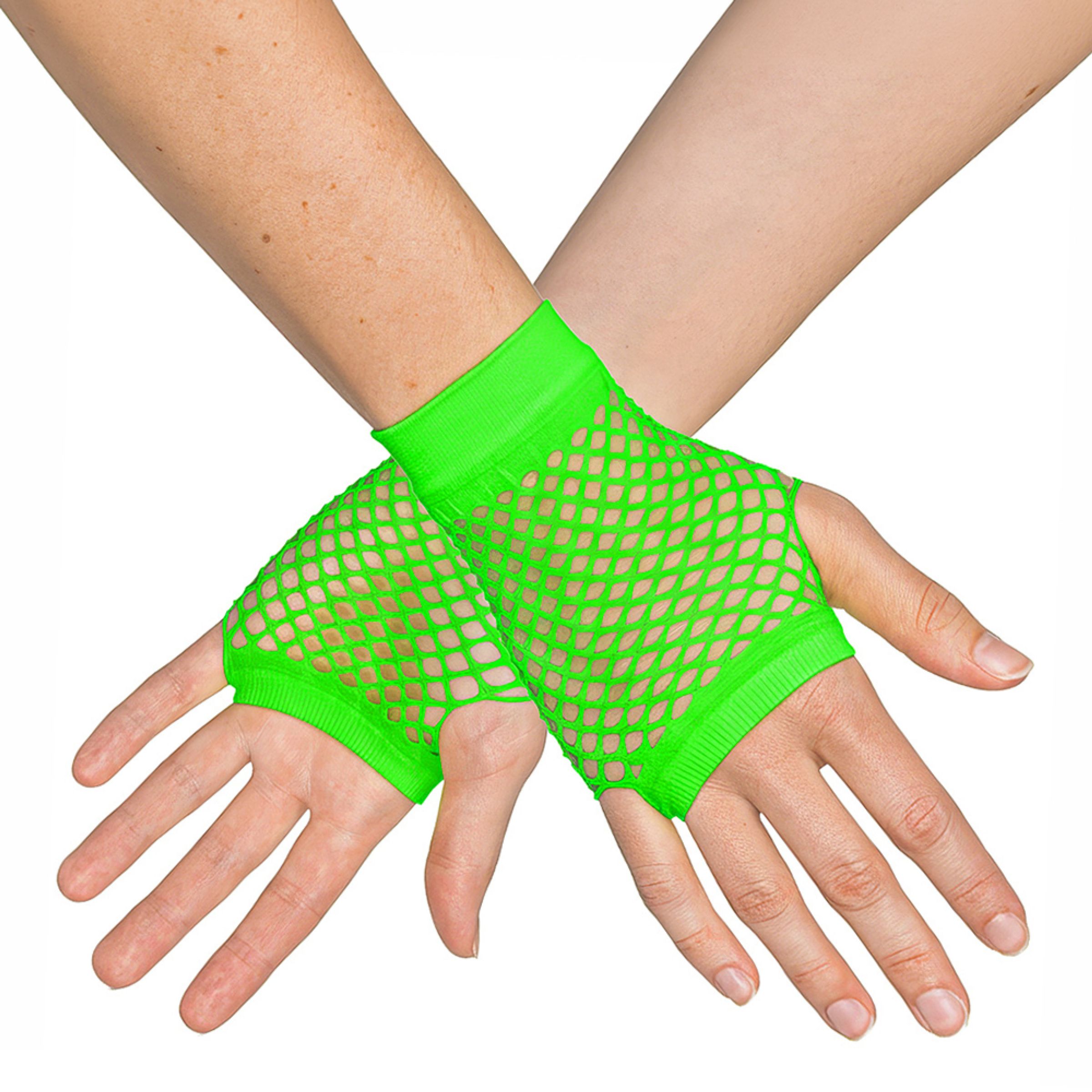 Bild föreställande produkten 80-tals UV Fingerlösa Näthandskar Korta Neongrön – One size