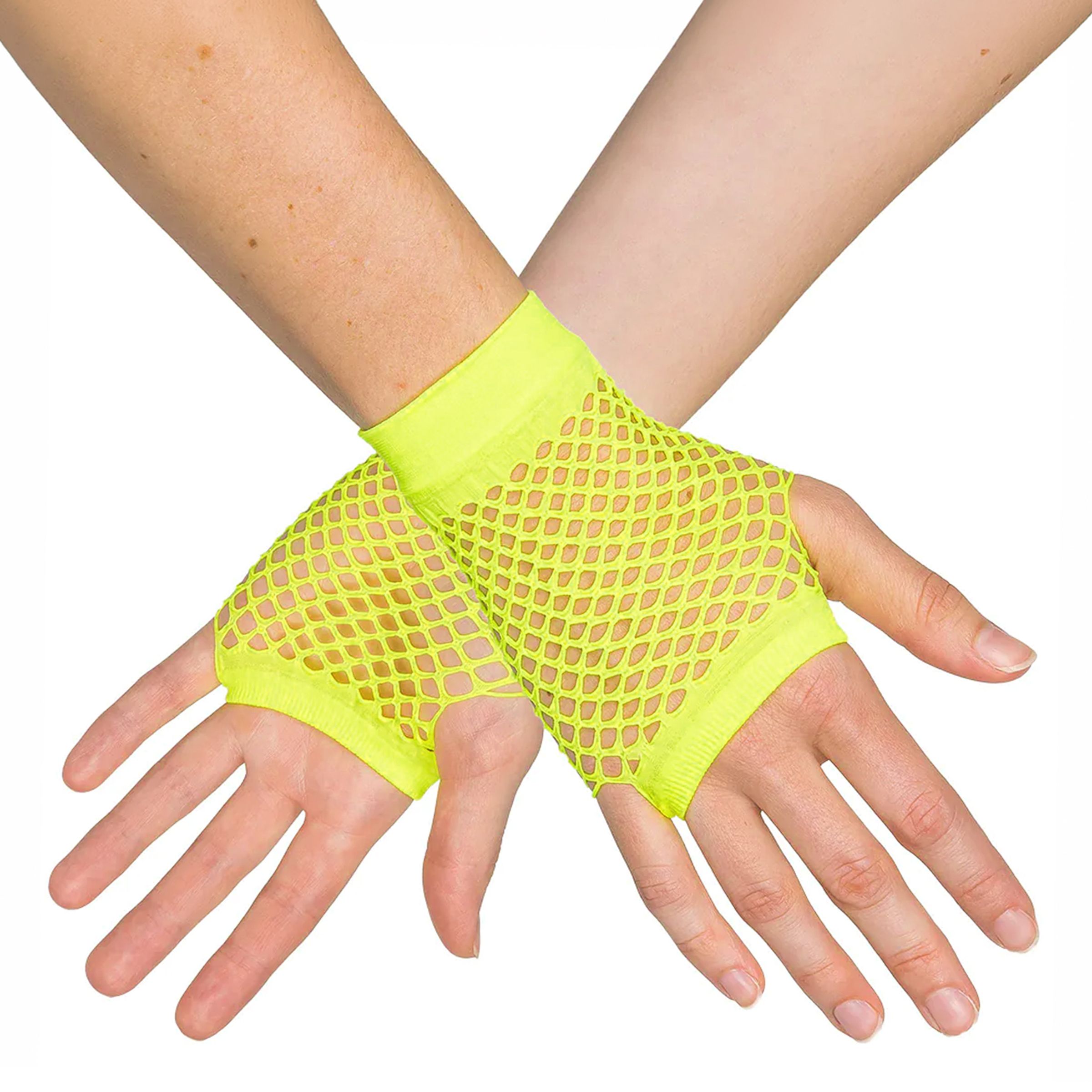 Bild föreställande produkten 80-tals UV Fingerlösa Näthandskar Korta Neongula – One size
