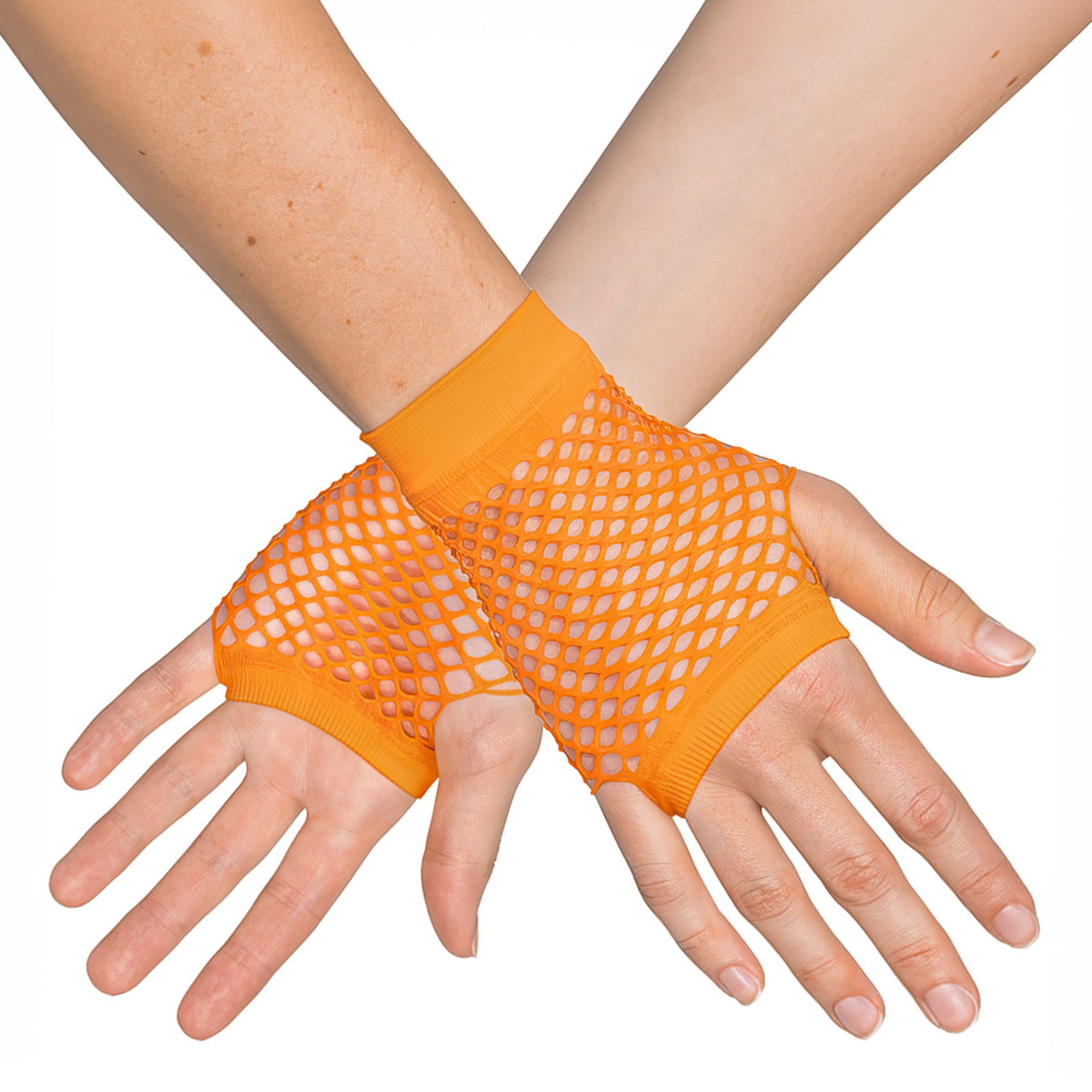 Bild föreställande produkten 80-tals UV Fingerlösa Näthandskar Korta Neonorange – One size