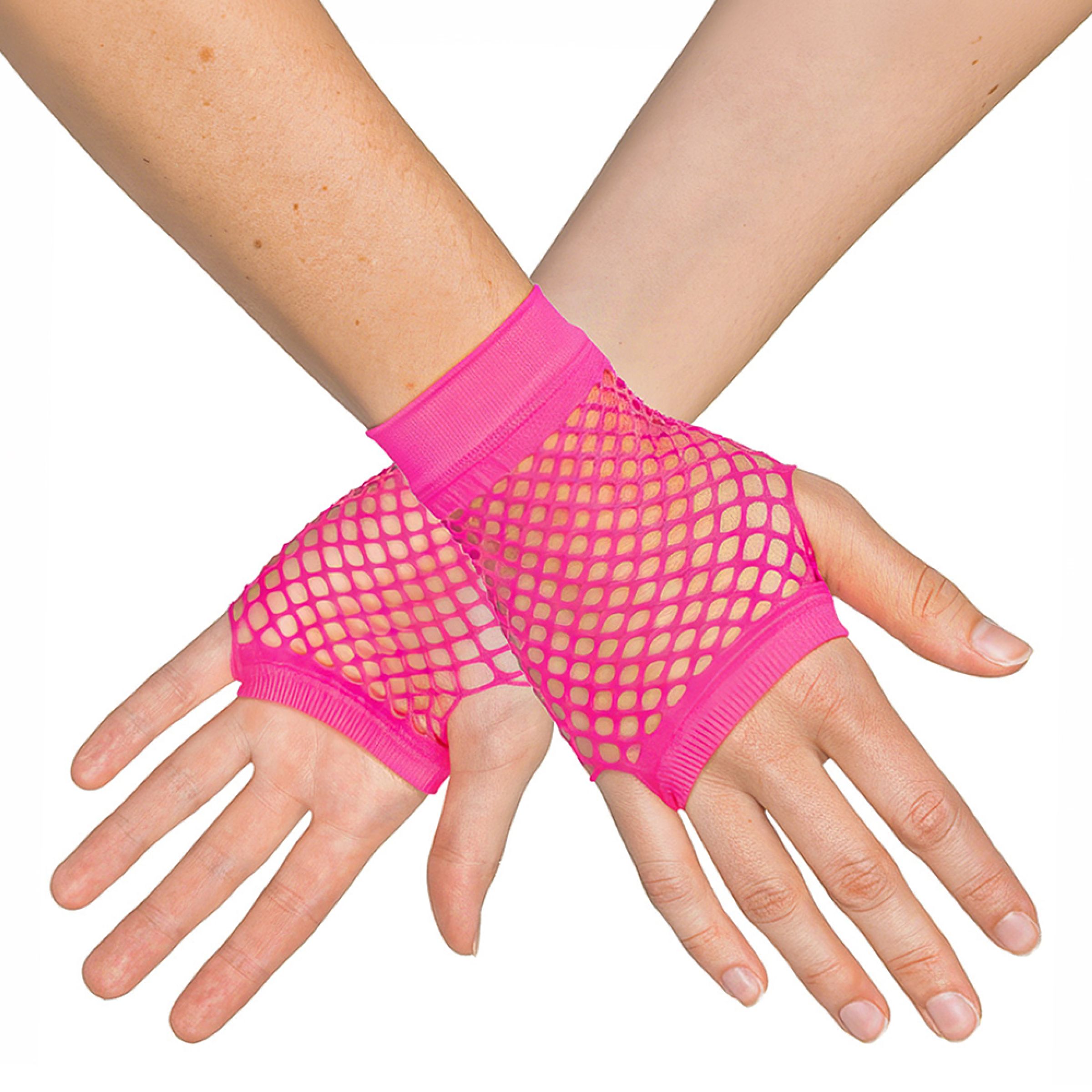 Bild föreställande produkten 80-tals UV Fingerlösa Näthandskar Korta Neonrosa – One size