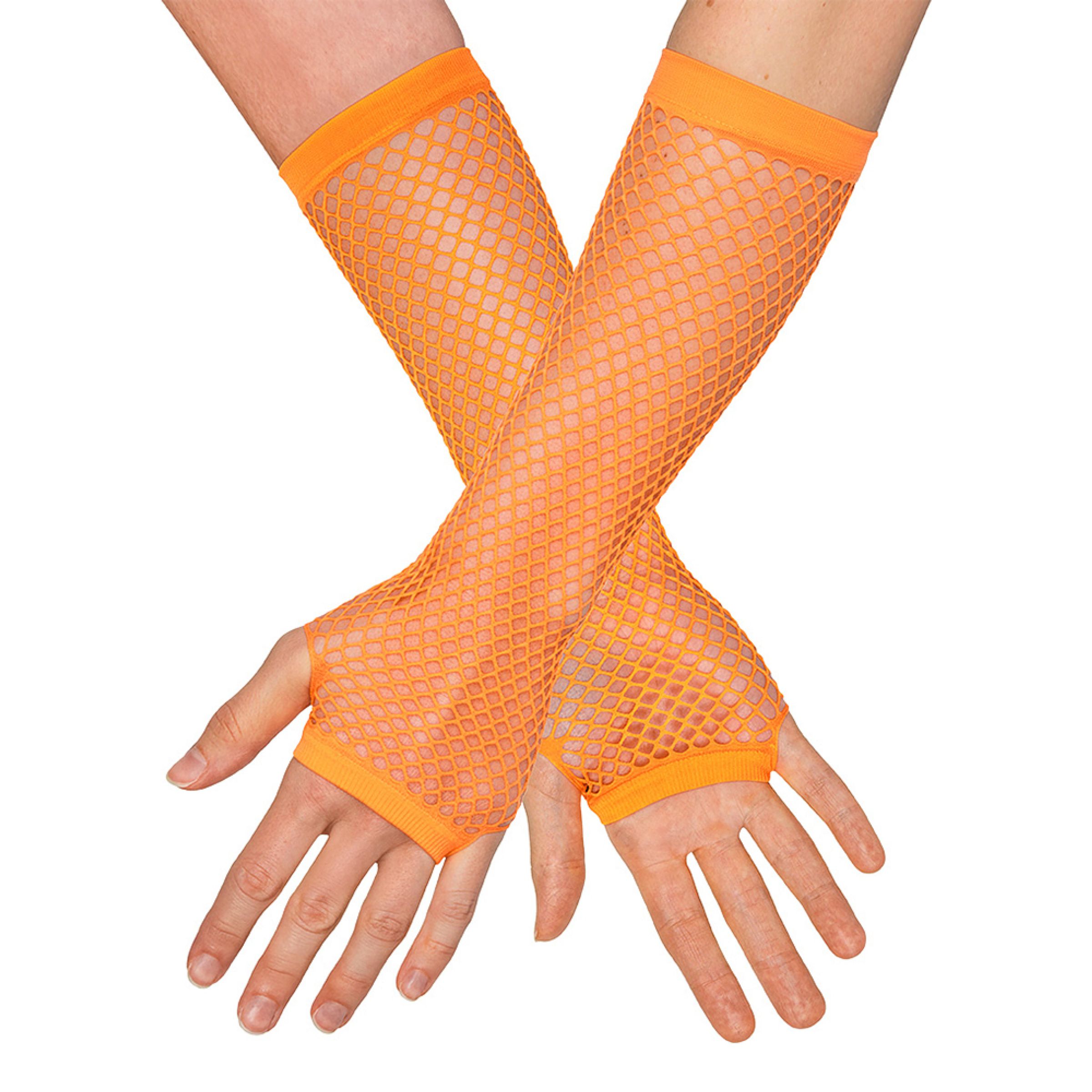Bild föreställande produkten 80-tals UV Fingerlösa Näthandskar Långa Neonorange – One size