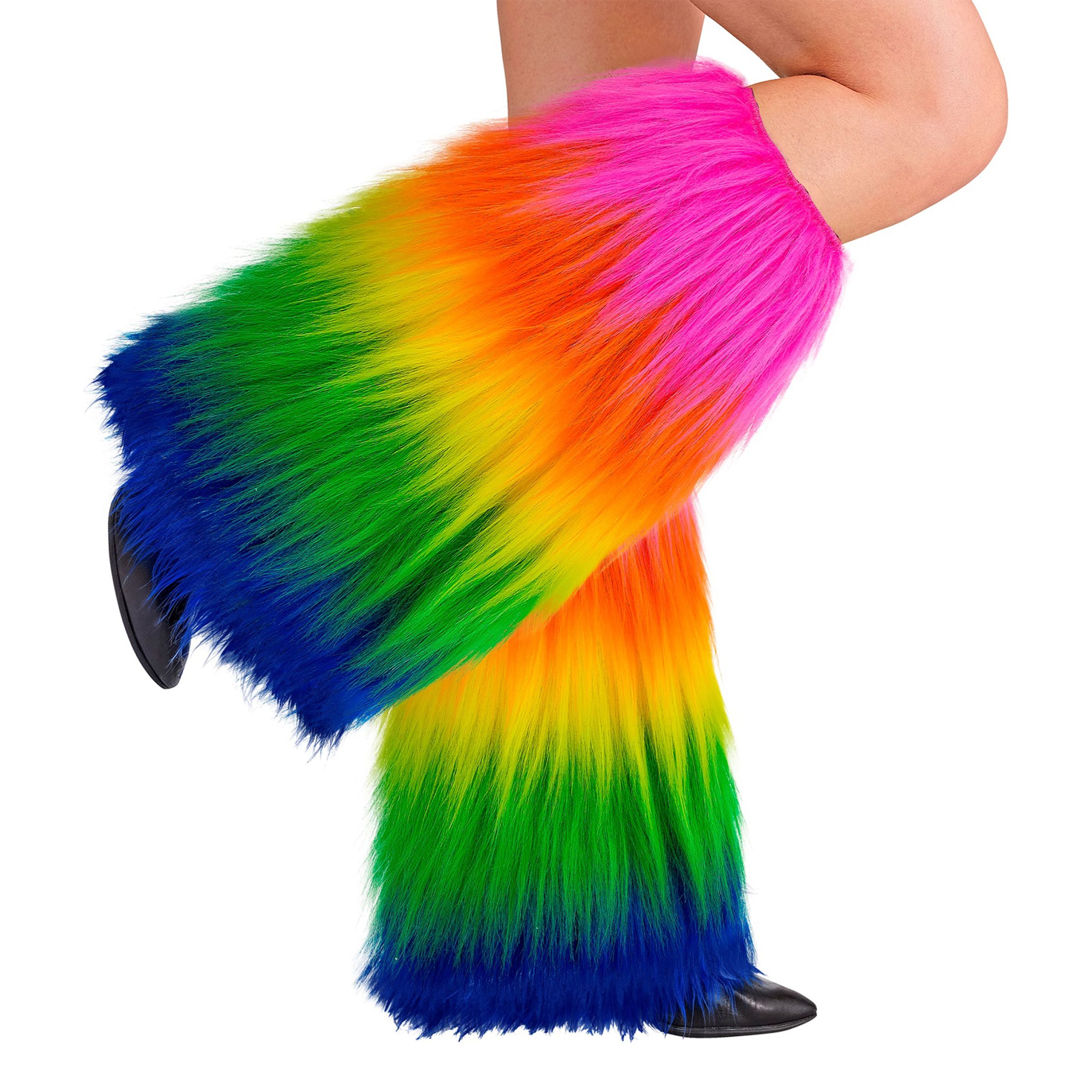 Bild föreställande produkten Benvärmare Fluffiga Regnbågsfärgade Deluxe – One size