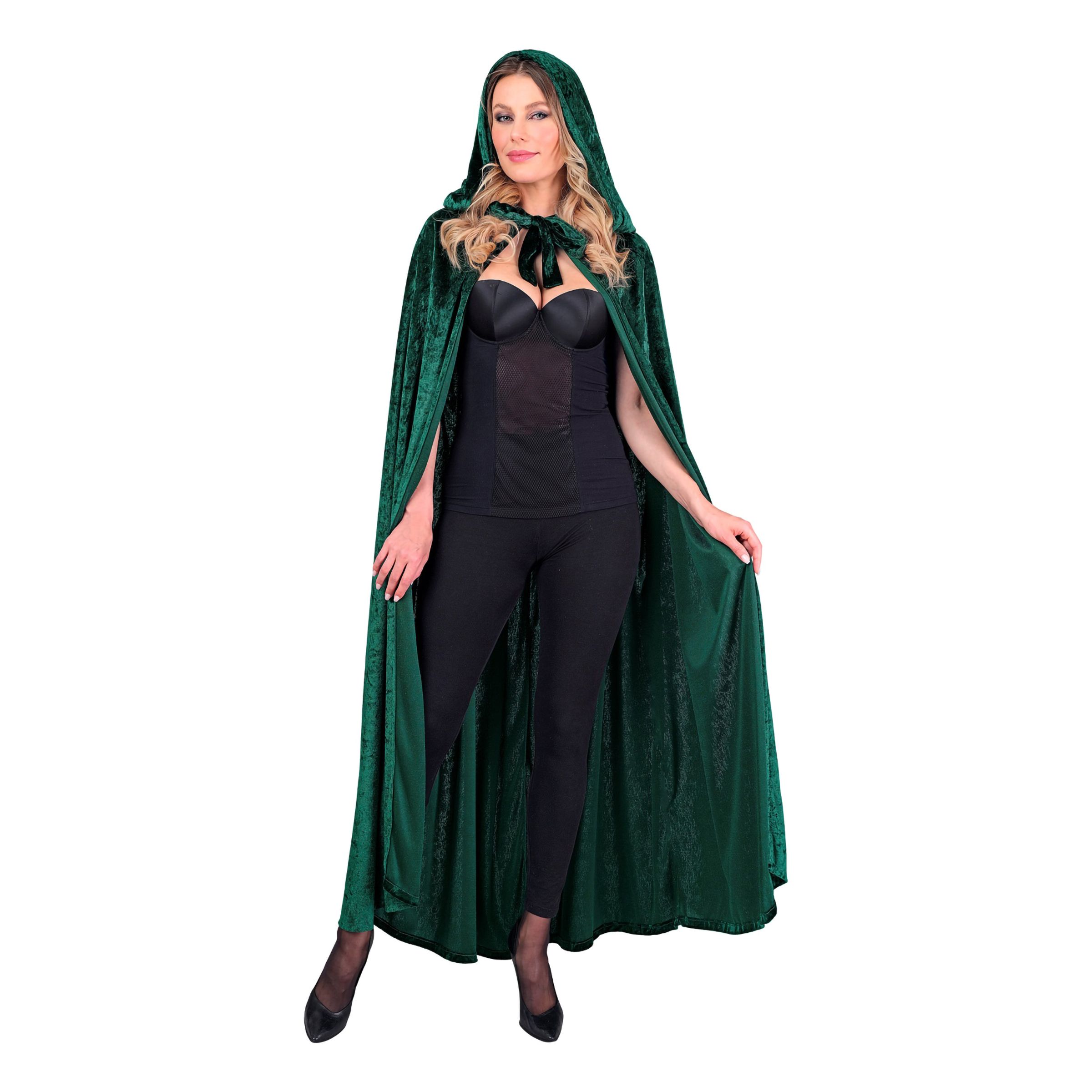 Bild föreställande produkten Cape med Huva Sammet Grön – One size