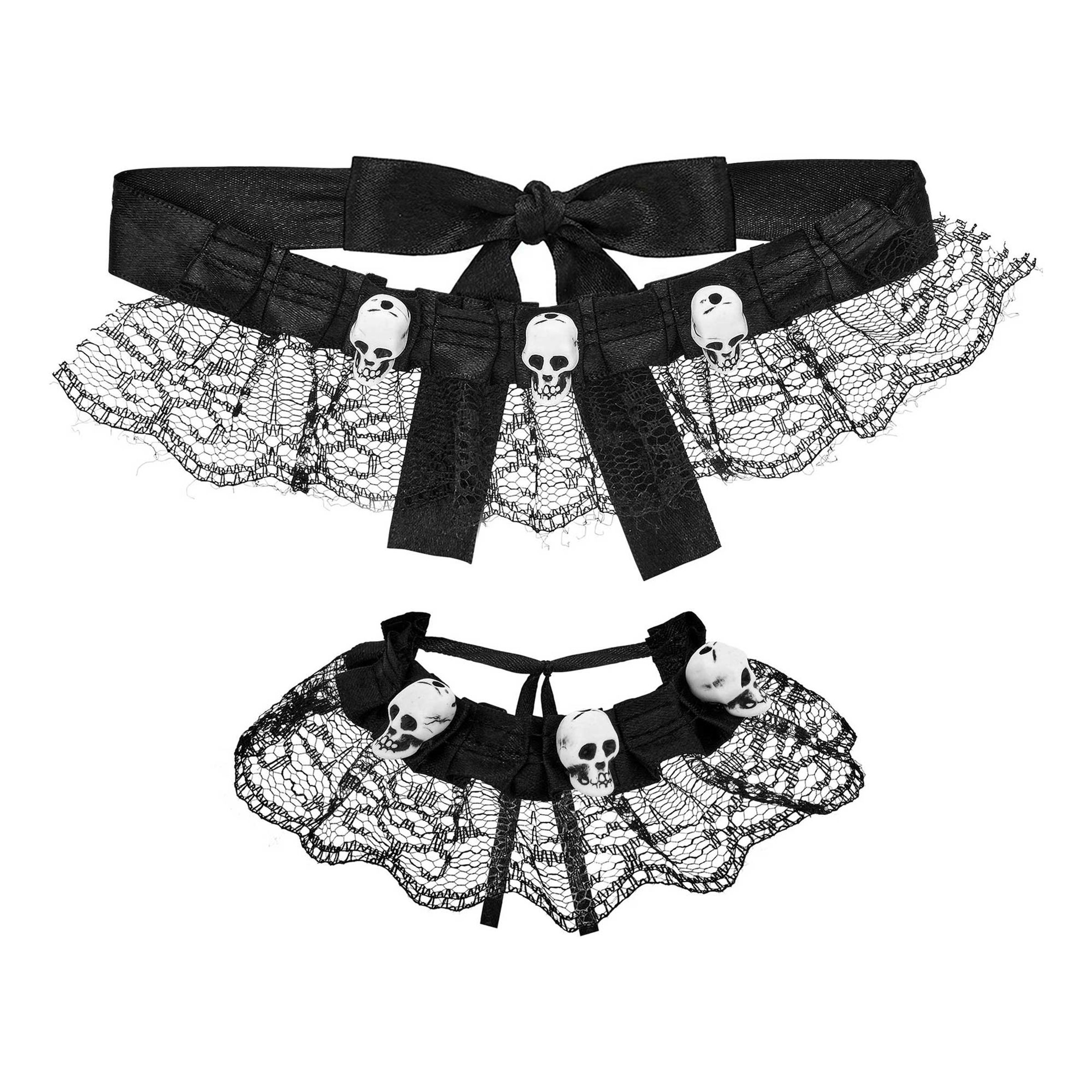 Bild föreställande produkten Choker & Armband med Dödskallar Svart – One size