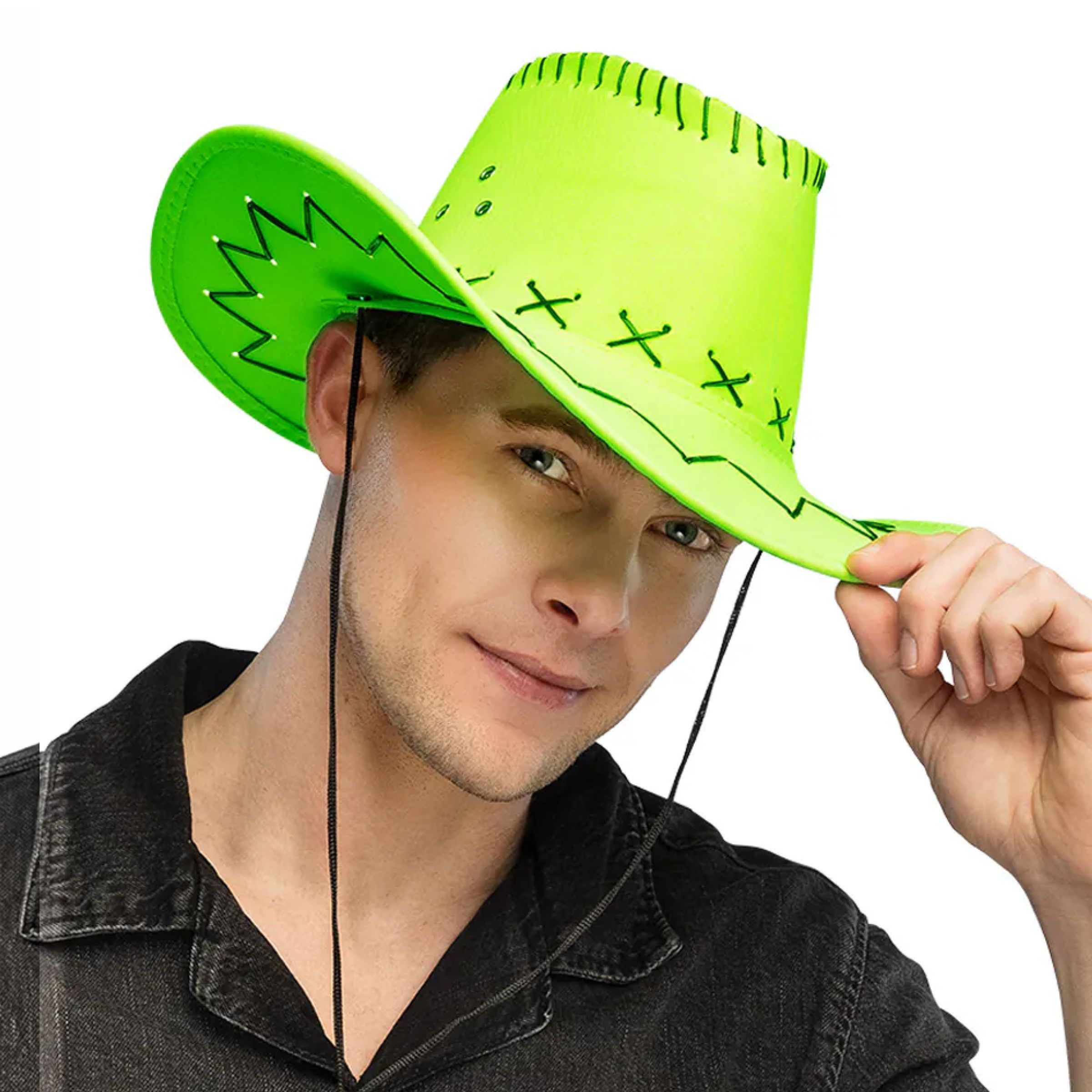 Bild föreställande produkten Cowboyhatt med Sömmar Neongrön – One size