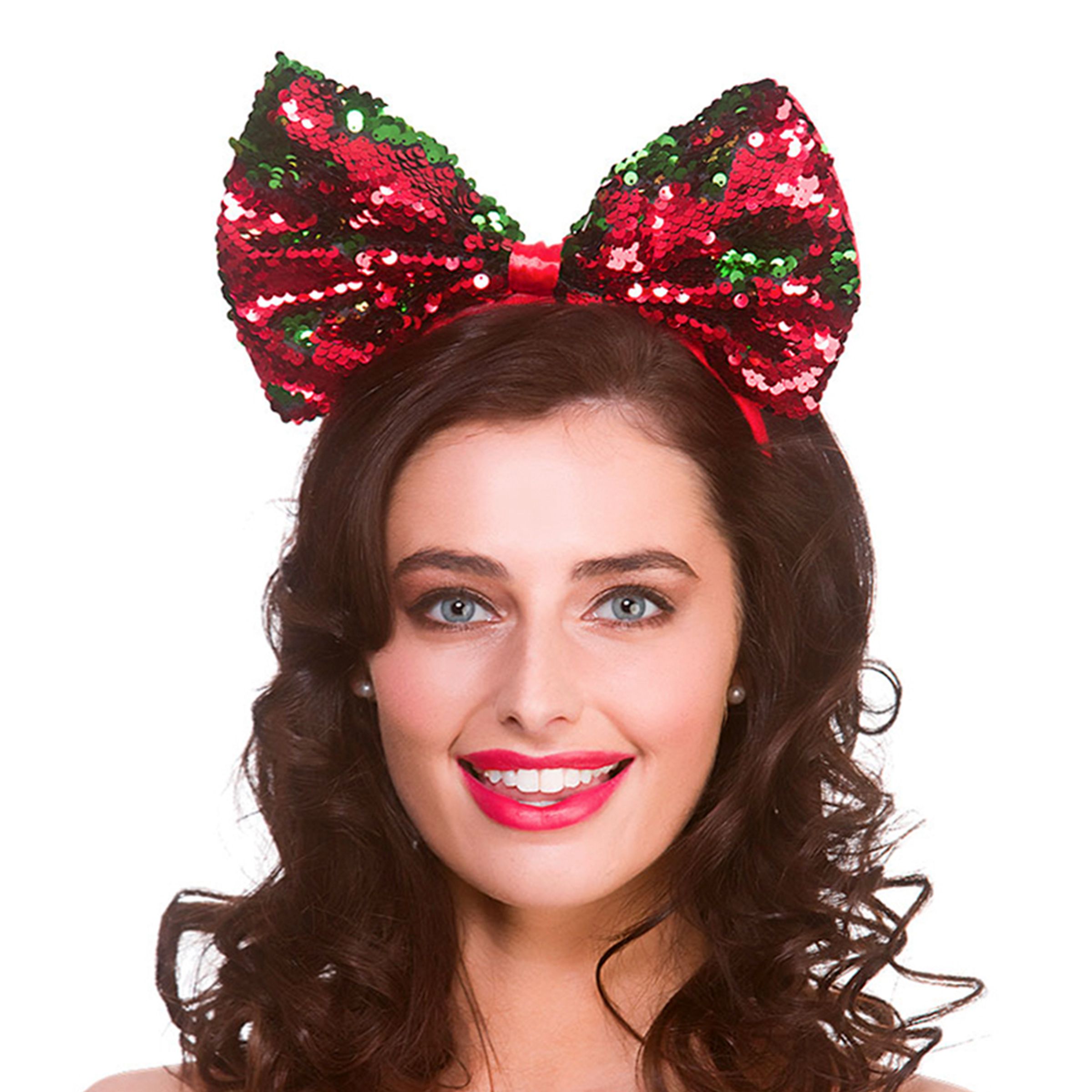 Bild föreställande produkten Diadem med Paljettrosett Röd/Grön – One size