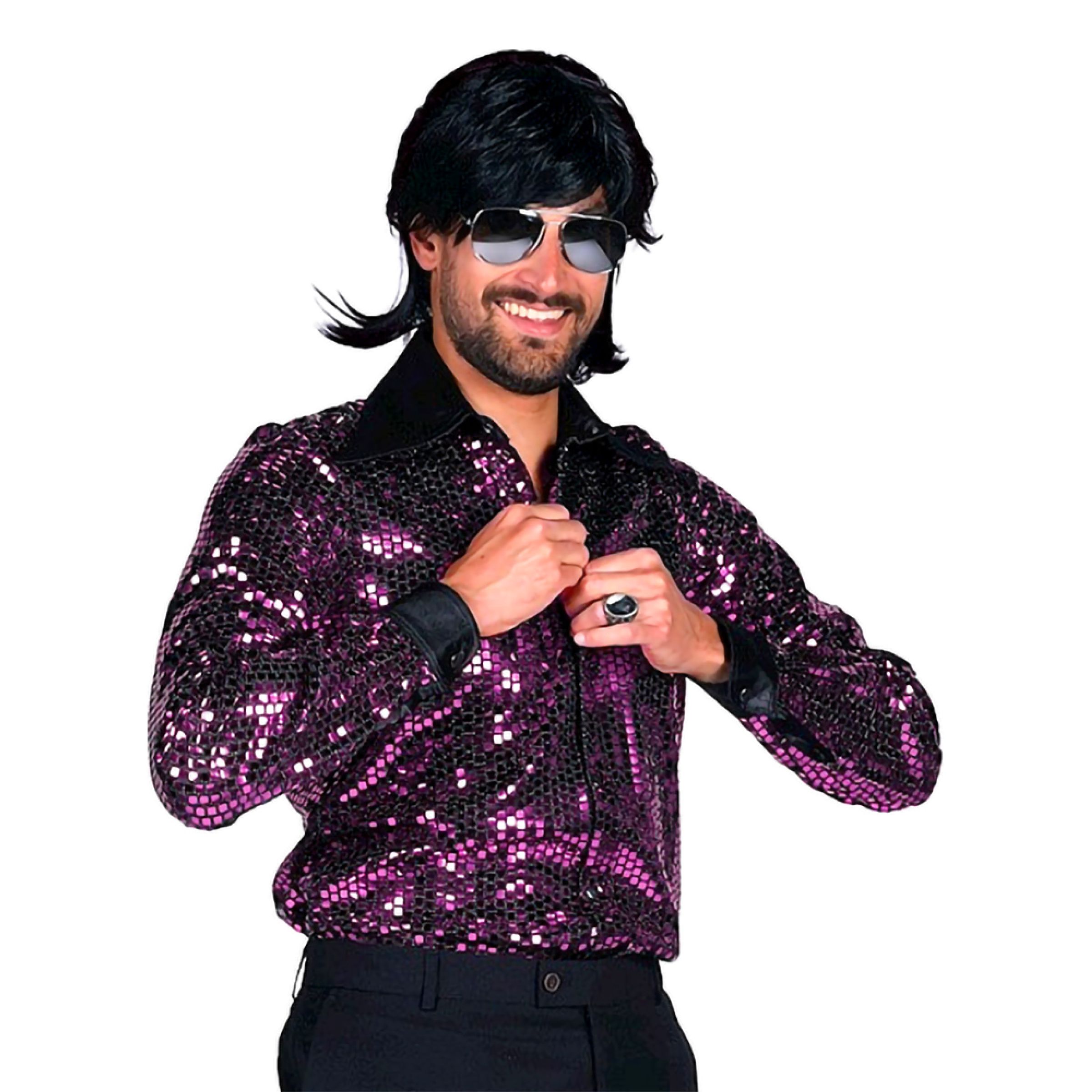 Bild föreställande produkten Disco Skjorta Herr Svart/Lila Deluxe – Medium