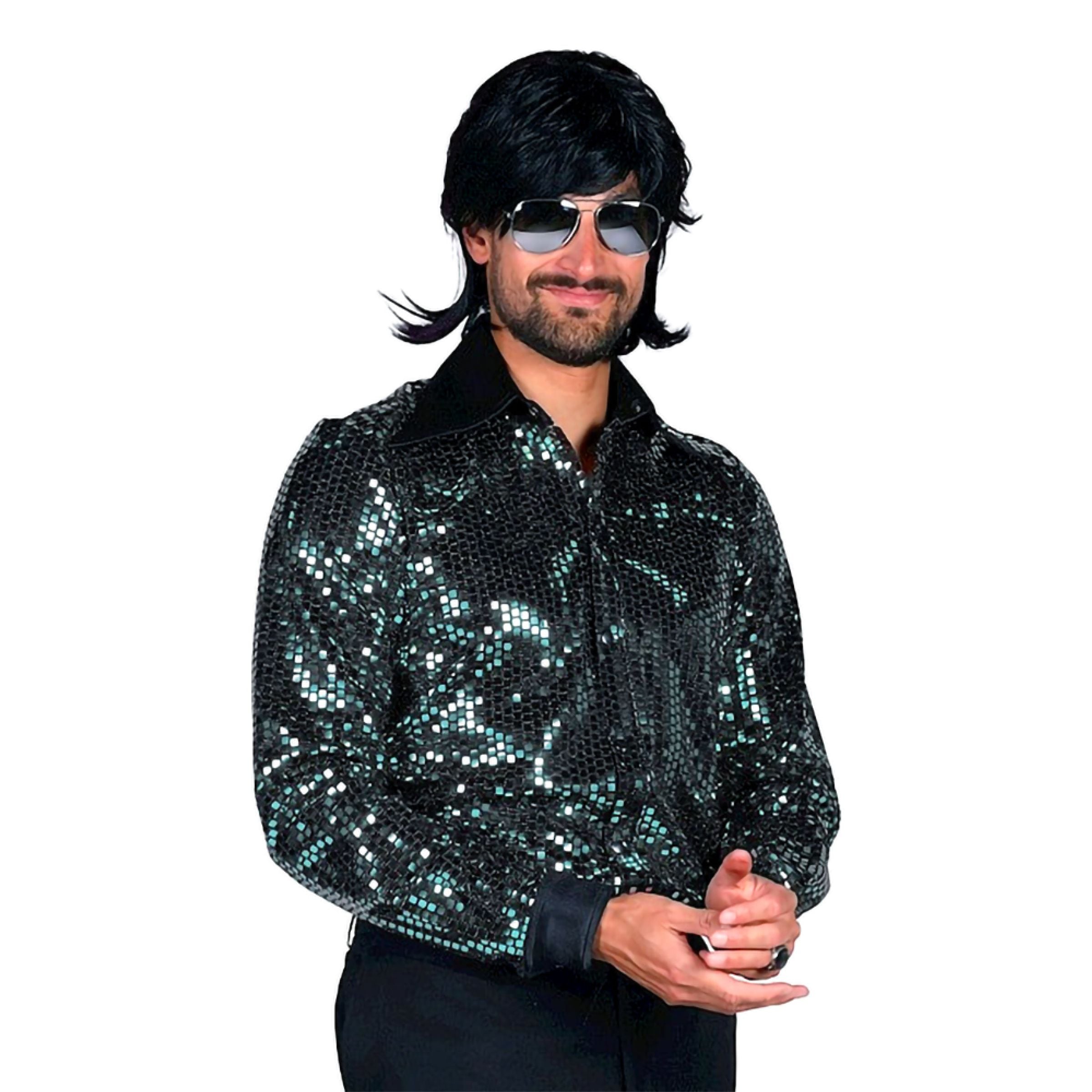 Bild föreställande produkten Disco Skjorta Herr Svart Turkos Deluxe – Large