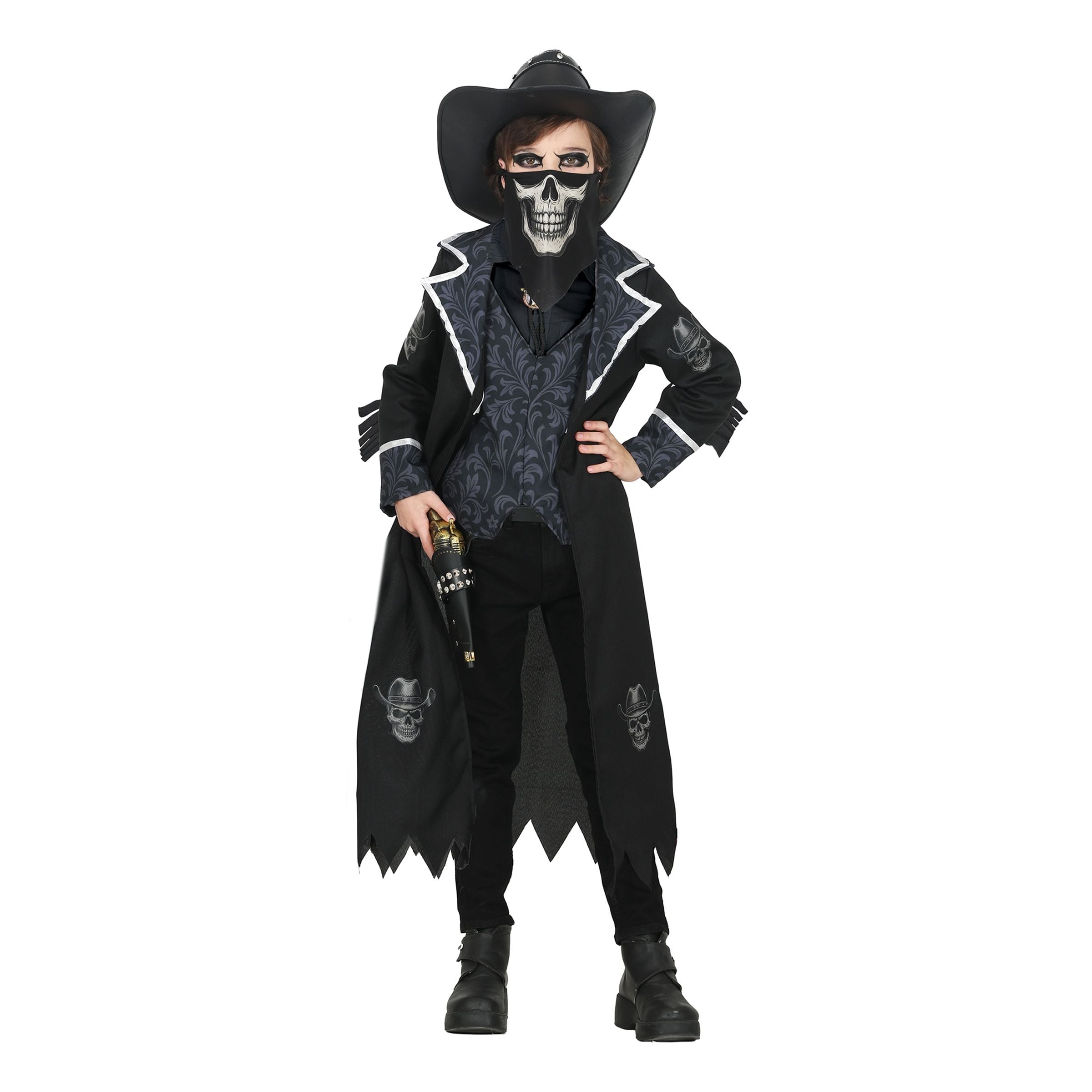 Bild föreställande produkten Dödskalle Cowboy Barn Maskeraddräkt – Small