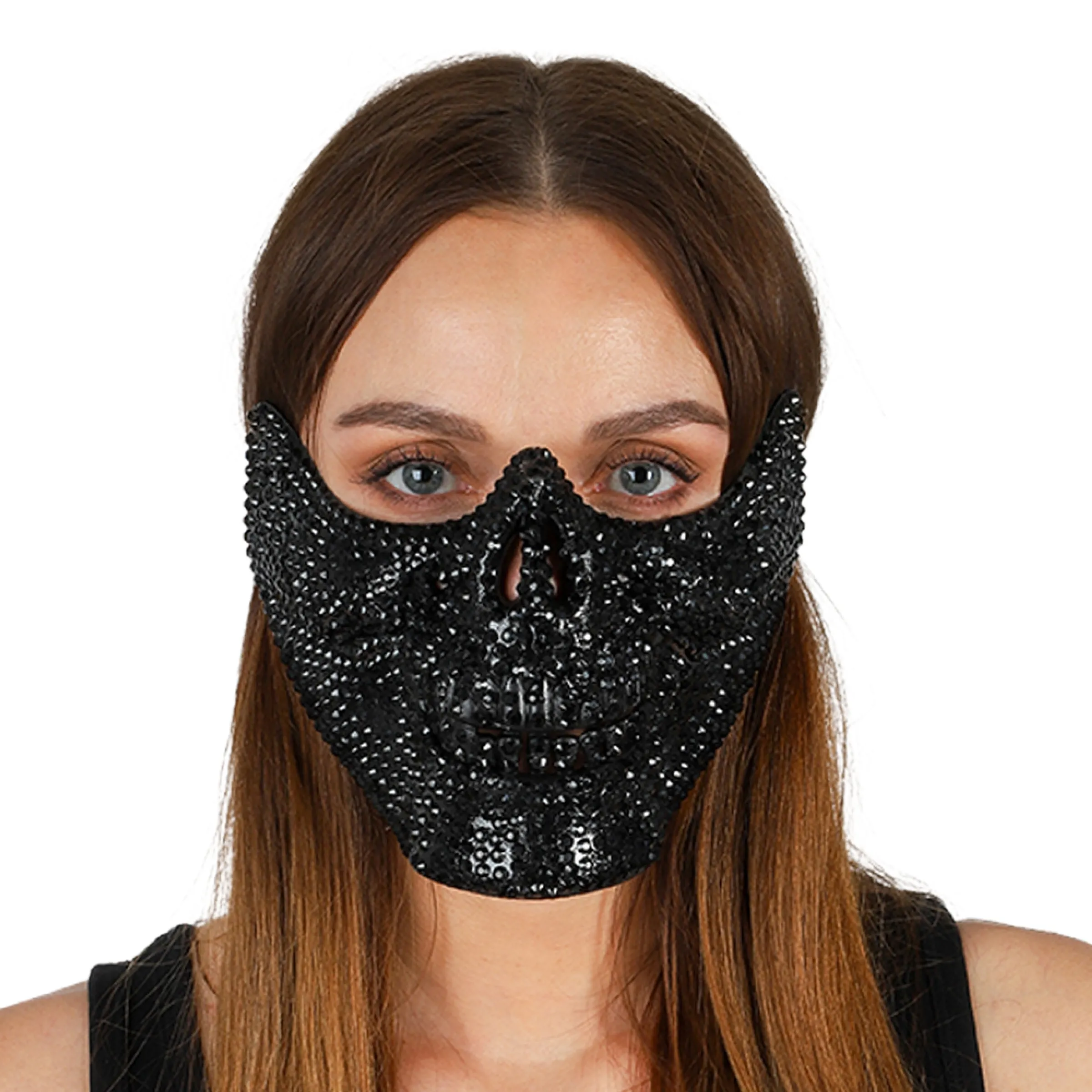 Bild föreställande produkten Dödskalle Halvmask med Strass Svart – One size