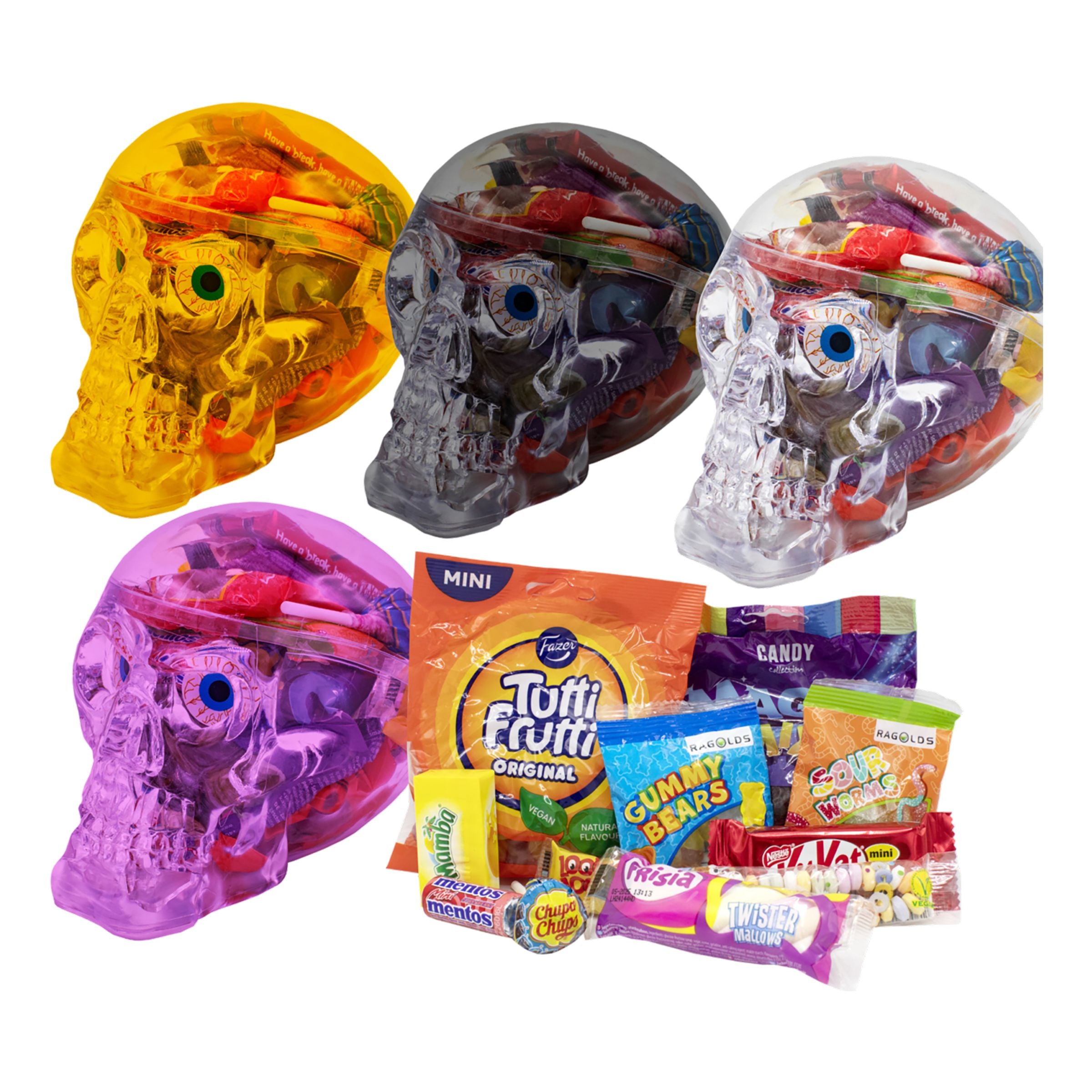 Bild föreställande produkten Dödskalle med Halloweengodis – 329 g