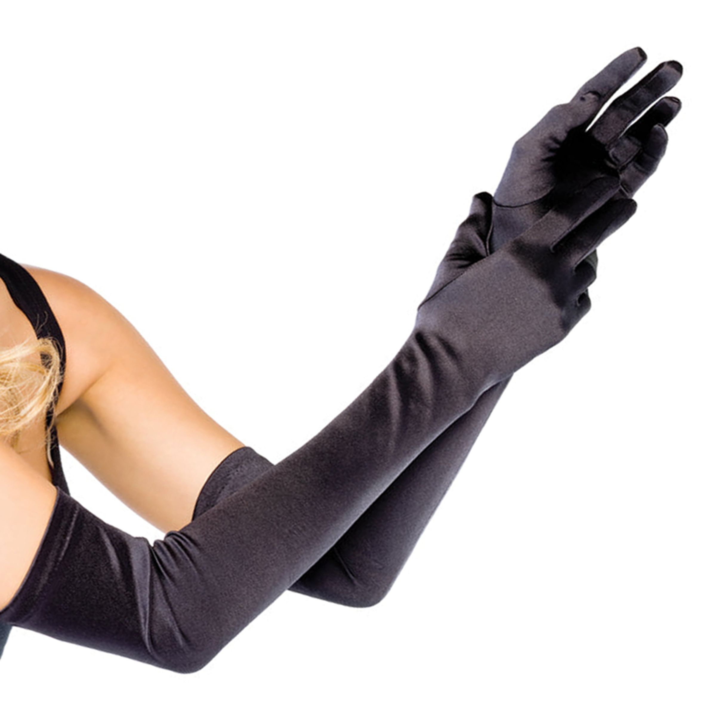 Bild föreställande produkten Extra Långa Satinhandskar Svart