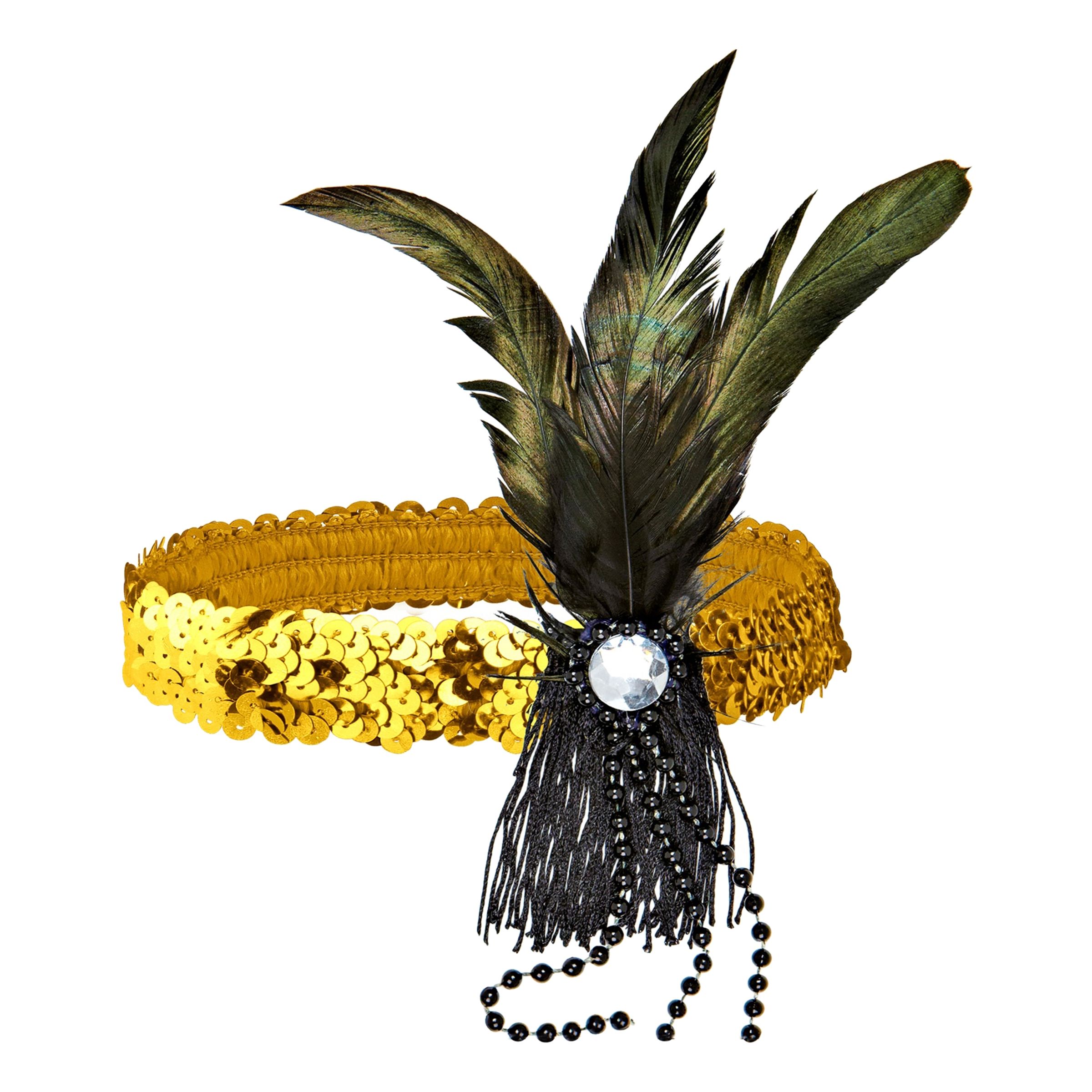 Bild föreställande produkten Flapper Pannband med Fjädrar – Guld