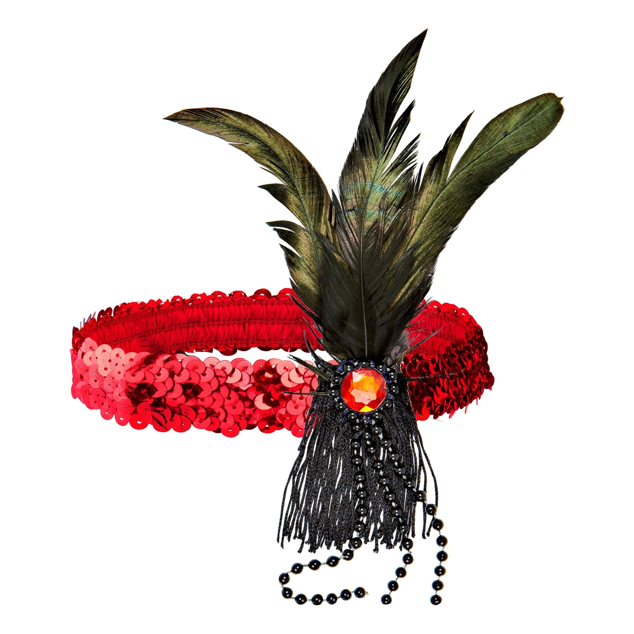 Bild föreställande produkten Flapper Pannband med Fjädrar – Röd