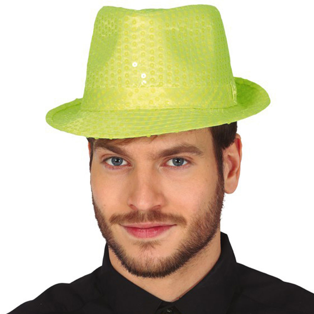 Bild föreställande produkten Gangsterhatt med Paljetter Neongul