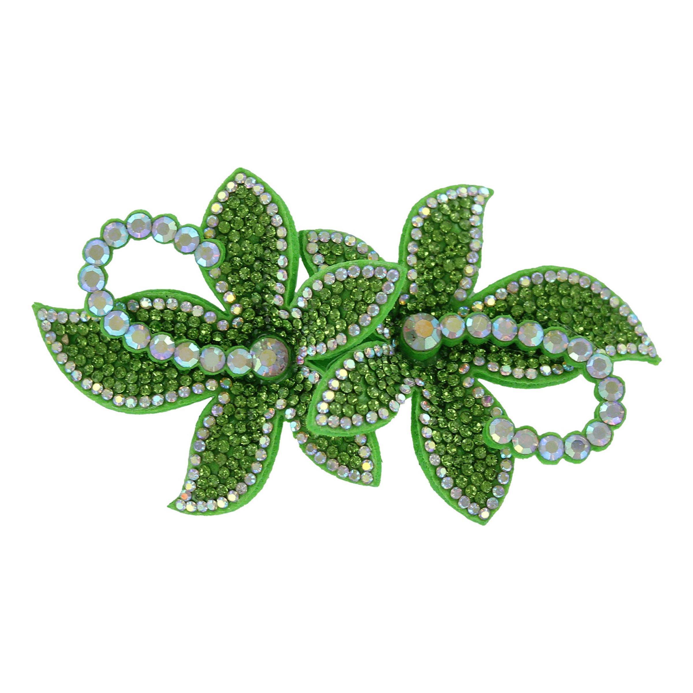 Bild föreställande produkten Hårspänne Blommor med Strass Grön Deluxe