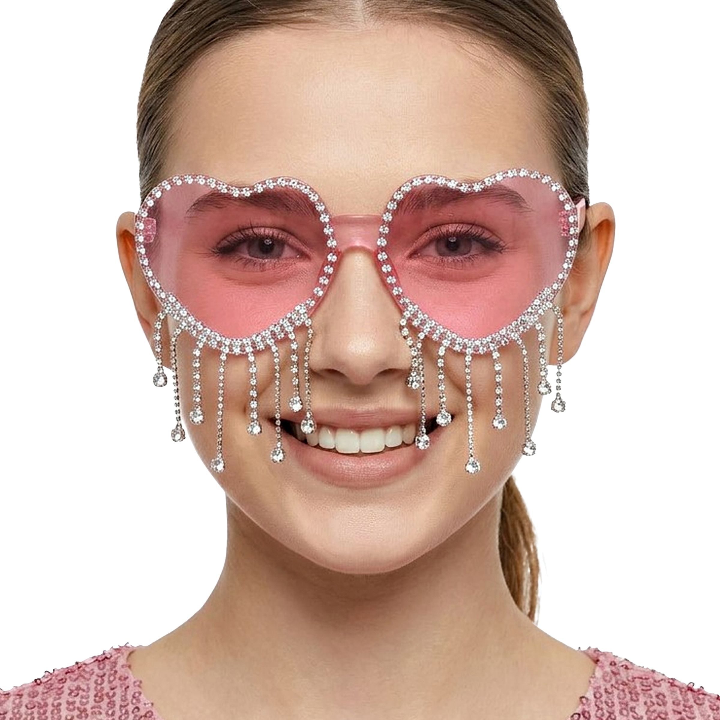 Bild föreställande produkten Hjärtglasögon med Strass Rosa – One size