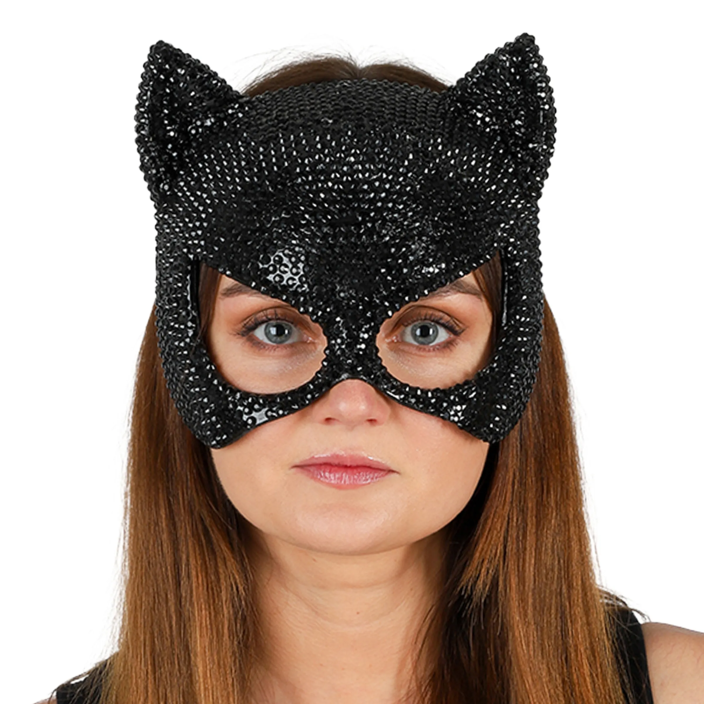 Bild föreställande produkten Katt Halvmask med Strass Svart – One size