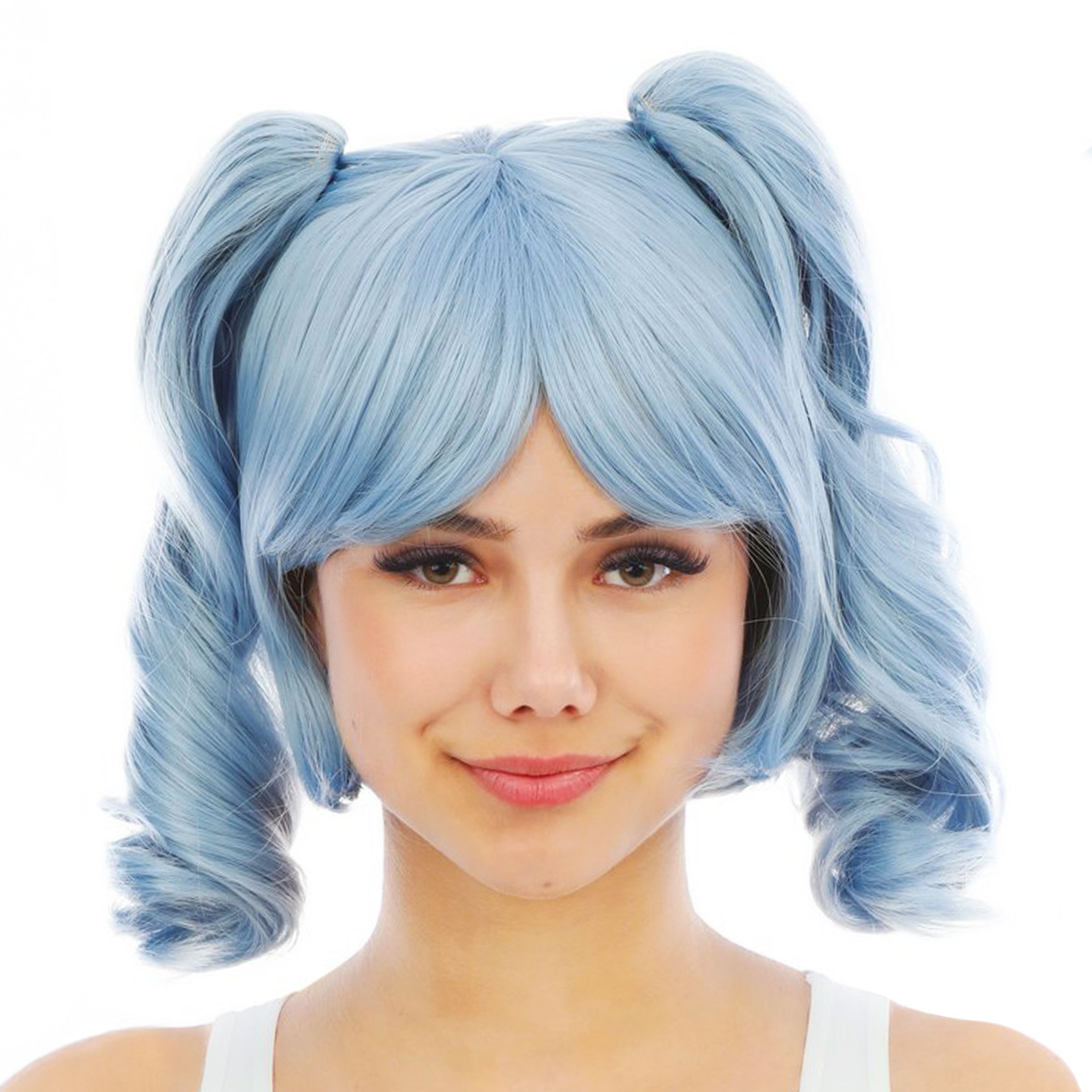 Bild föreställande produkten Kort Blå Peruk med Avtagbara Tofsar – One size