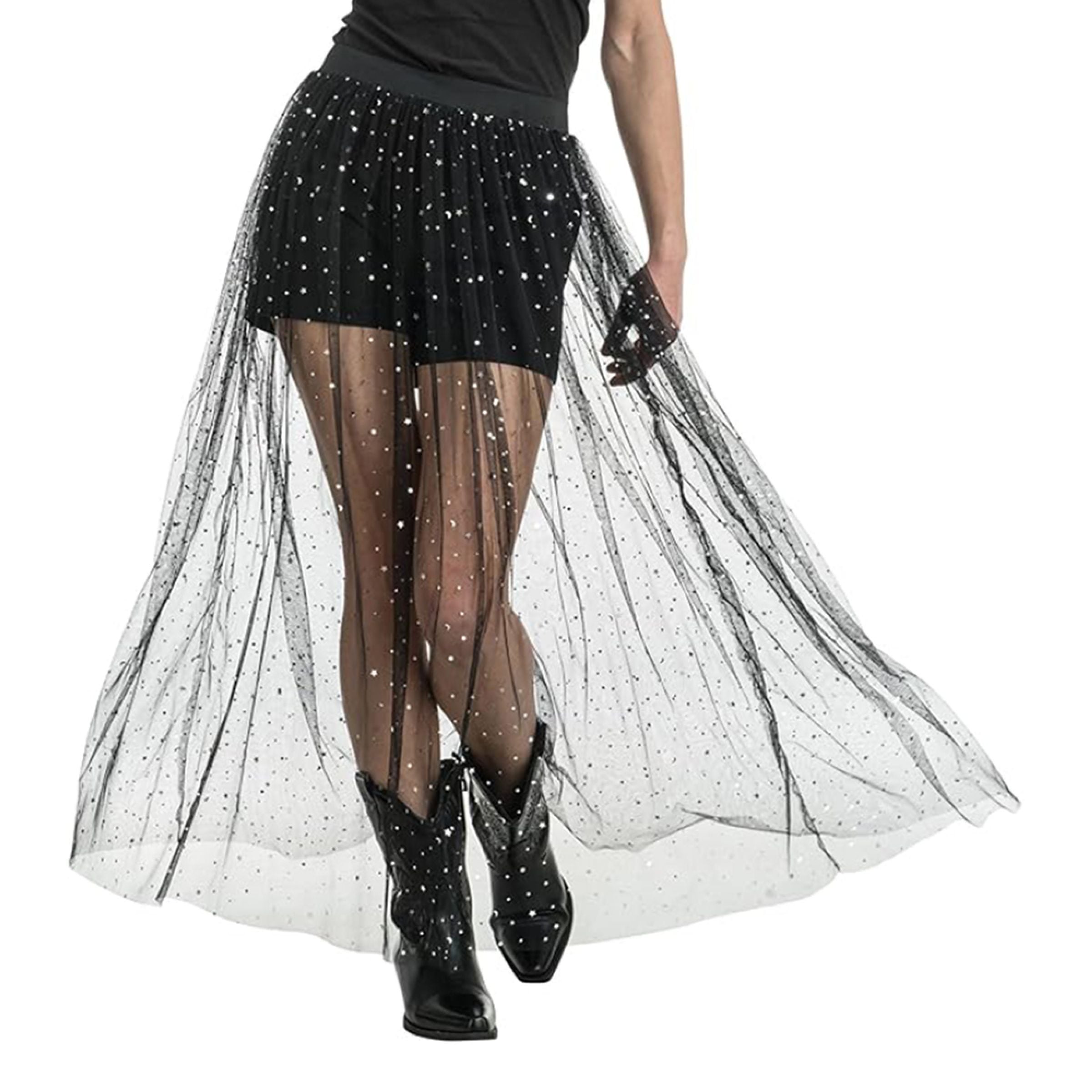 Bild föreställande produkten Lång Kjol i Mesh Svart – One size