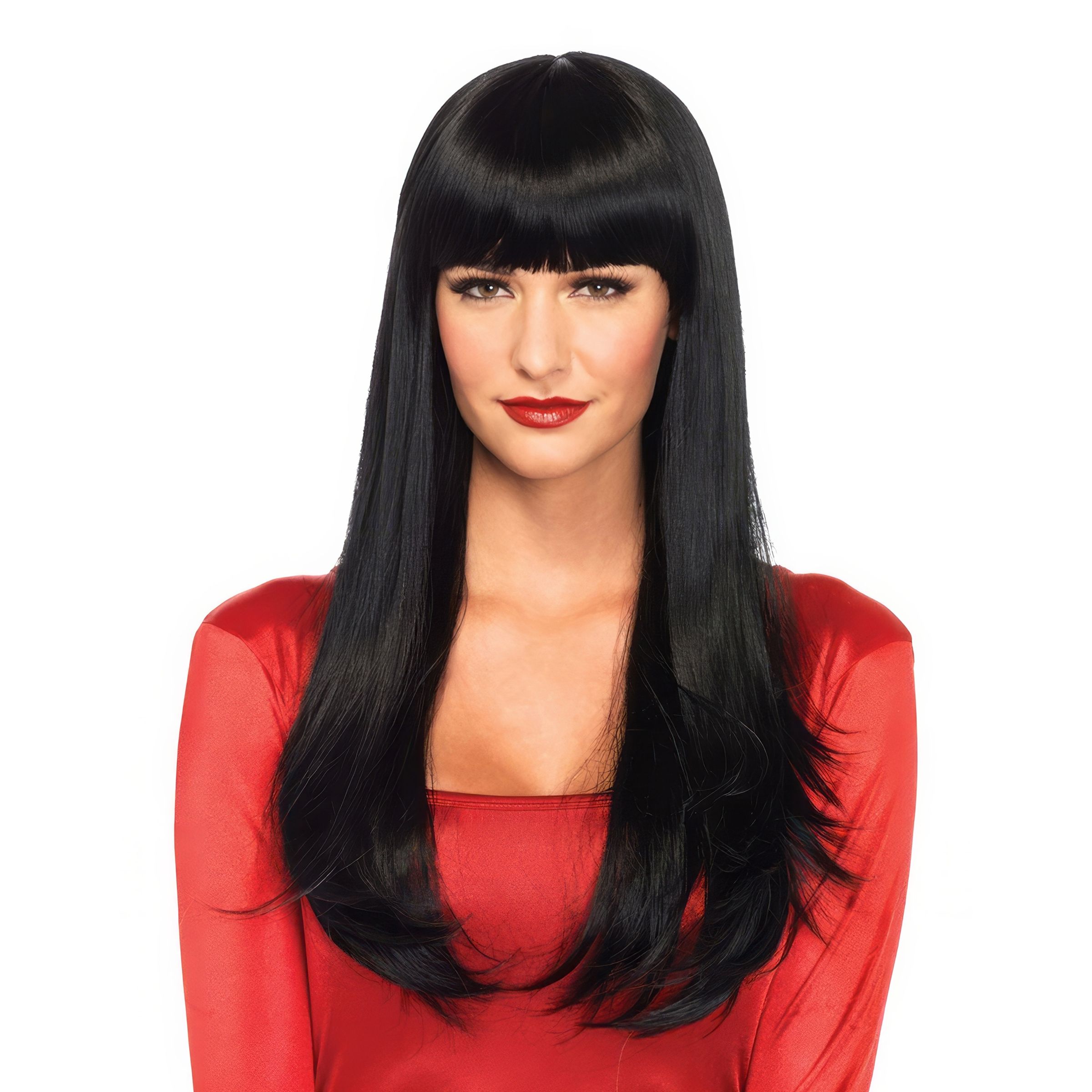 Bild föreställande produkten Lång Svart Deluxe Peruk med Hellugg – One size