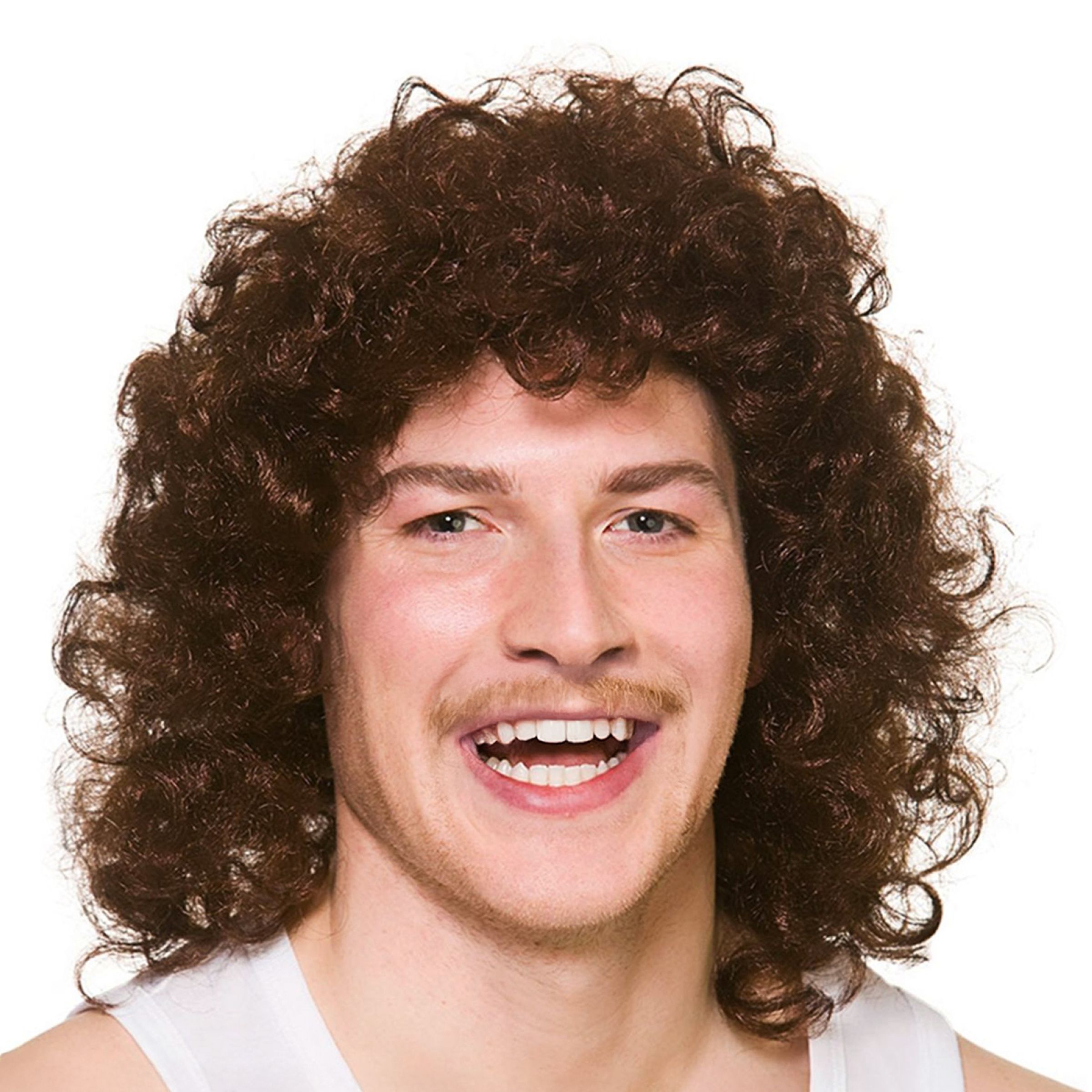 Bild föreställande produkten Lockig 80-talskille Brun Peruk – One size