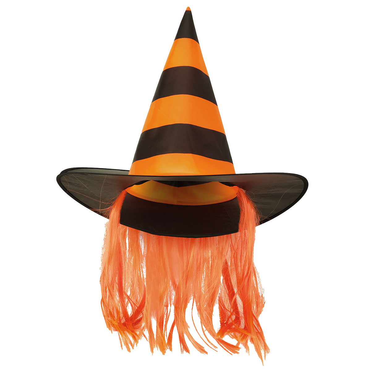 Bild föreställande produkten Orangerandig Häxhatt med Hår Barn