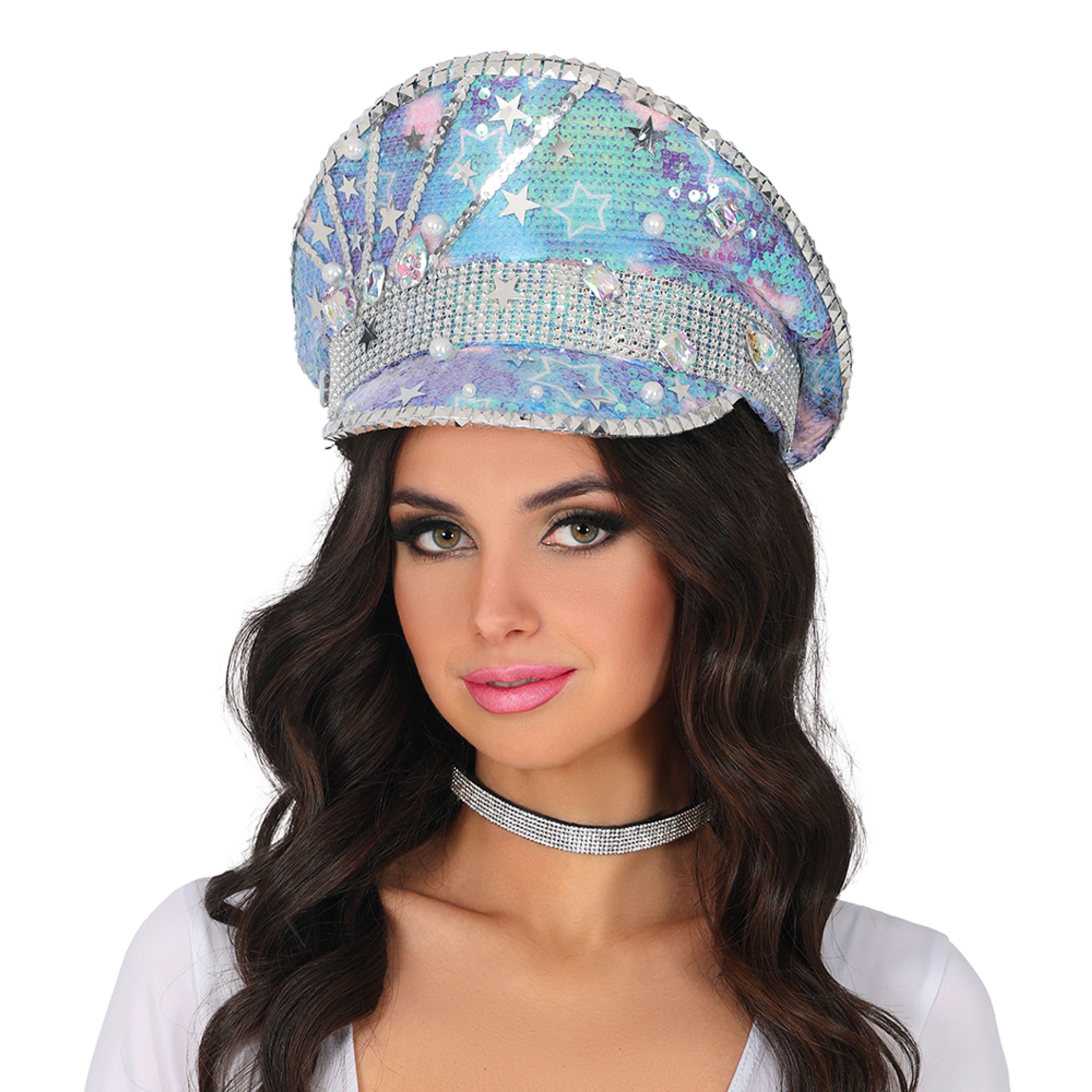 Bild föreställande produkten Paljettkeps Blå med Pärlor – One size