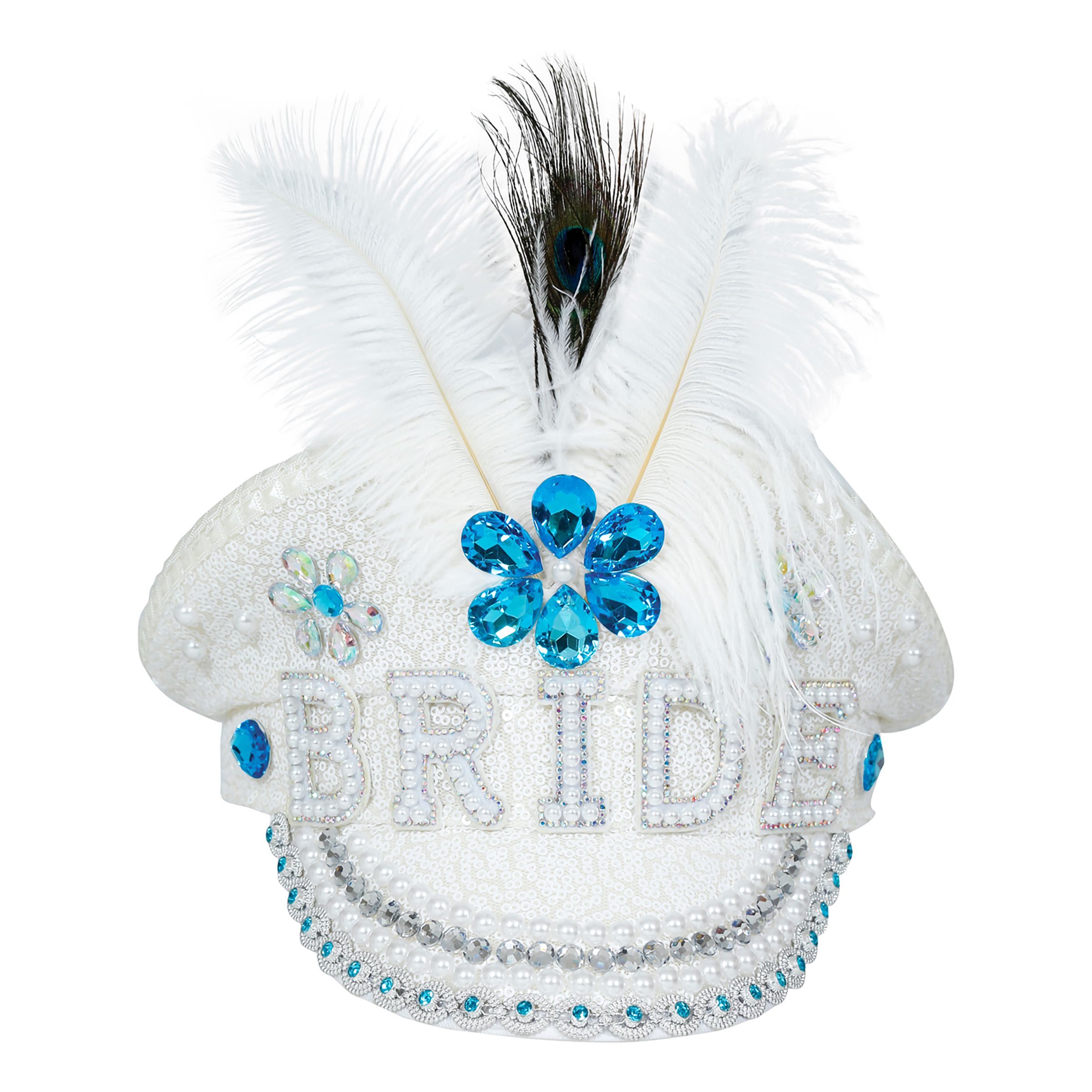 Bild föreställande produkten Paljettkeps Bride med Fjädrar – One size