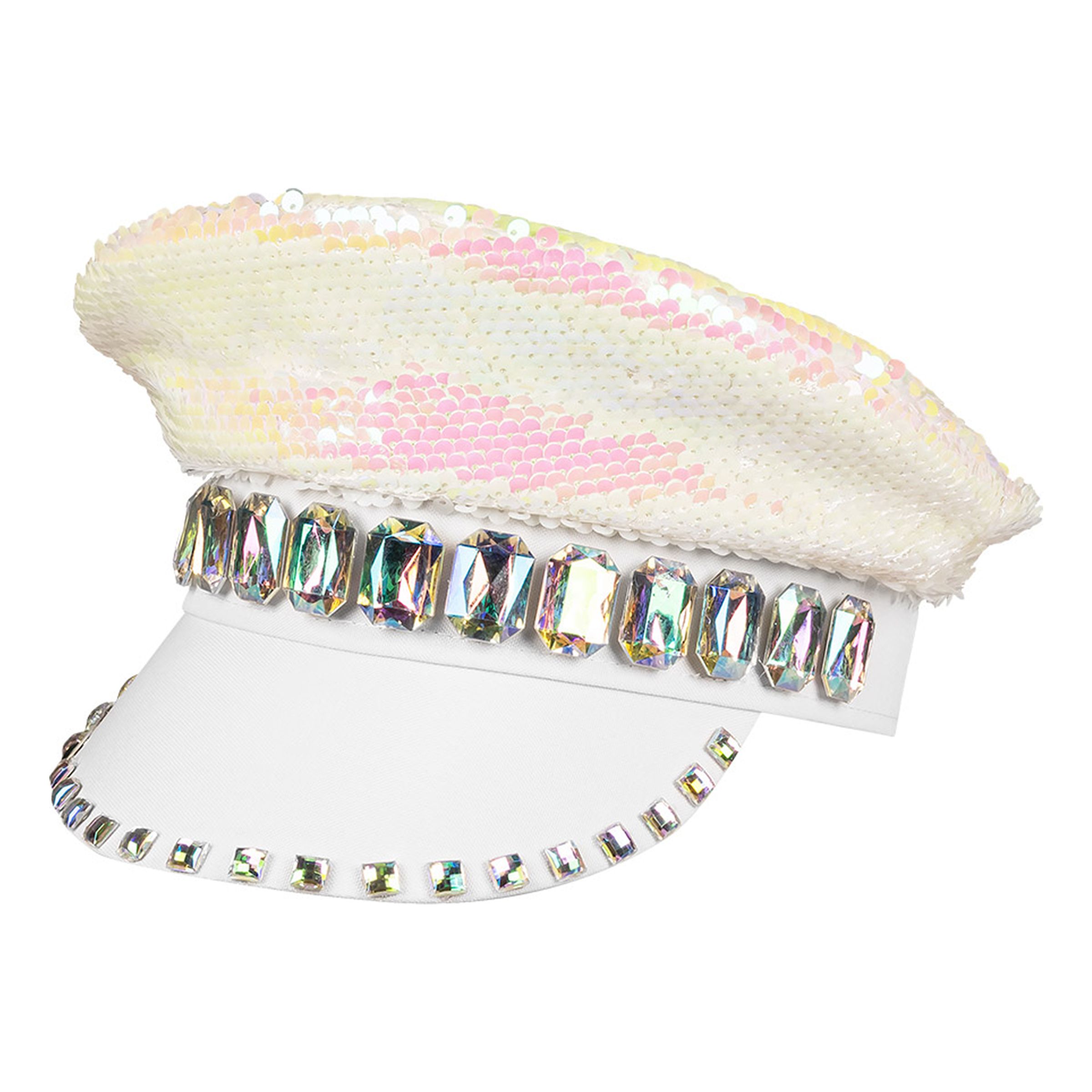 Bild föreställande produkten Paljettkeps Flerfärgad Vit/Pärlemor med Juveler – One size