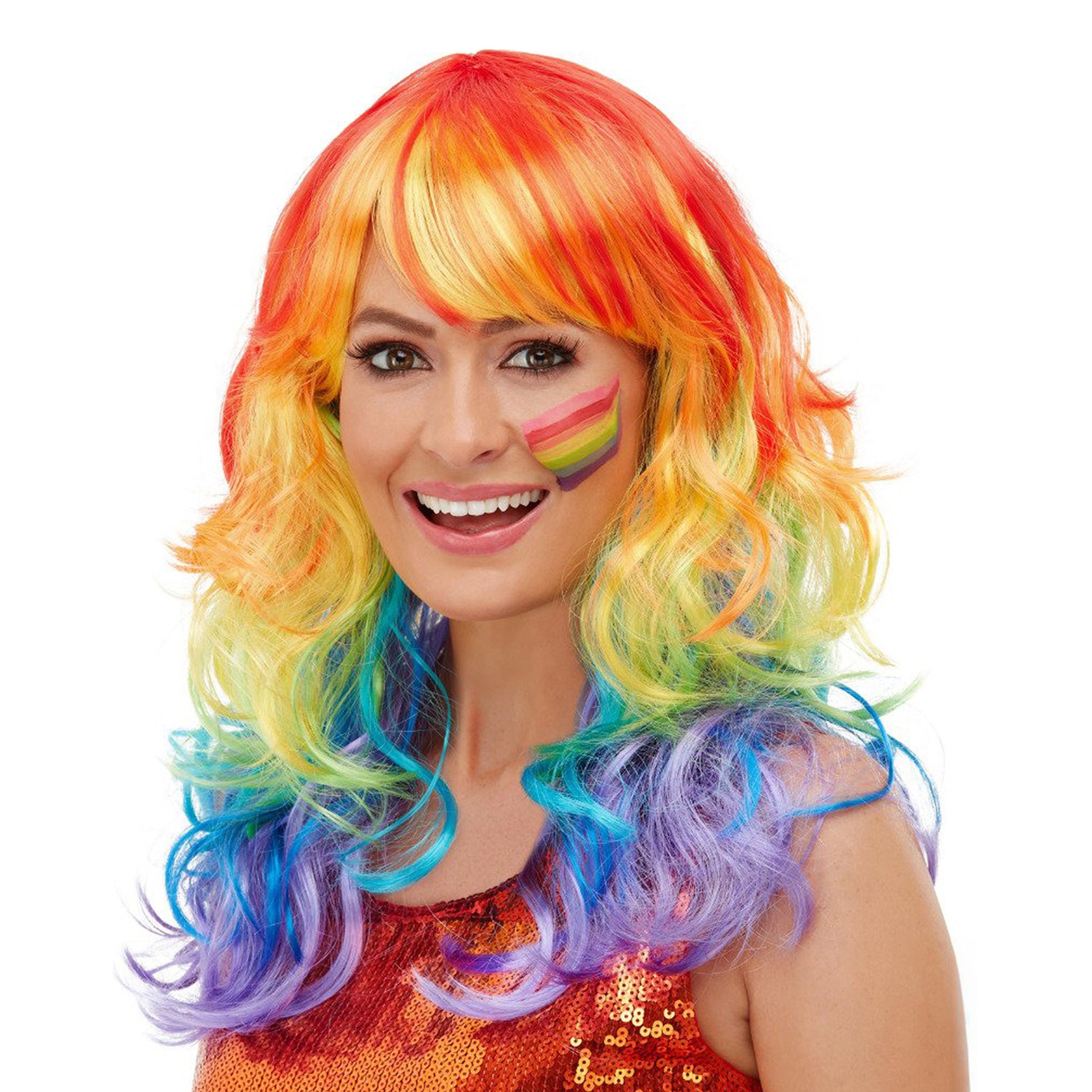 Bild föreställande produkten Regnbågsfärgad Lång Peruk – One size