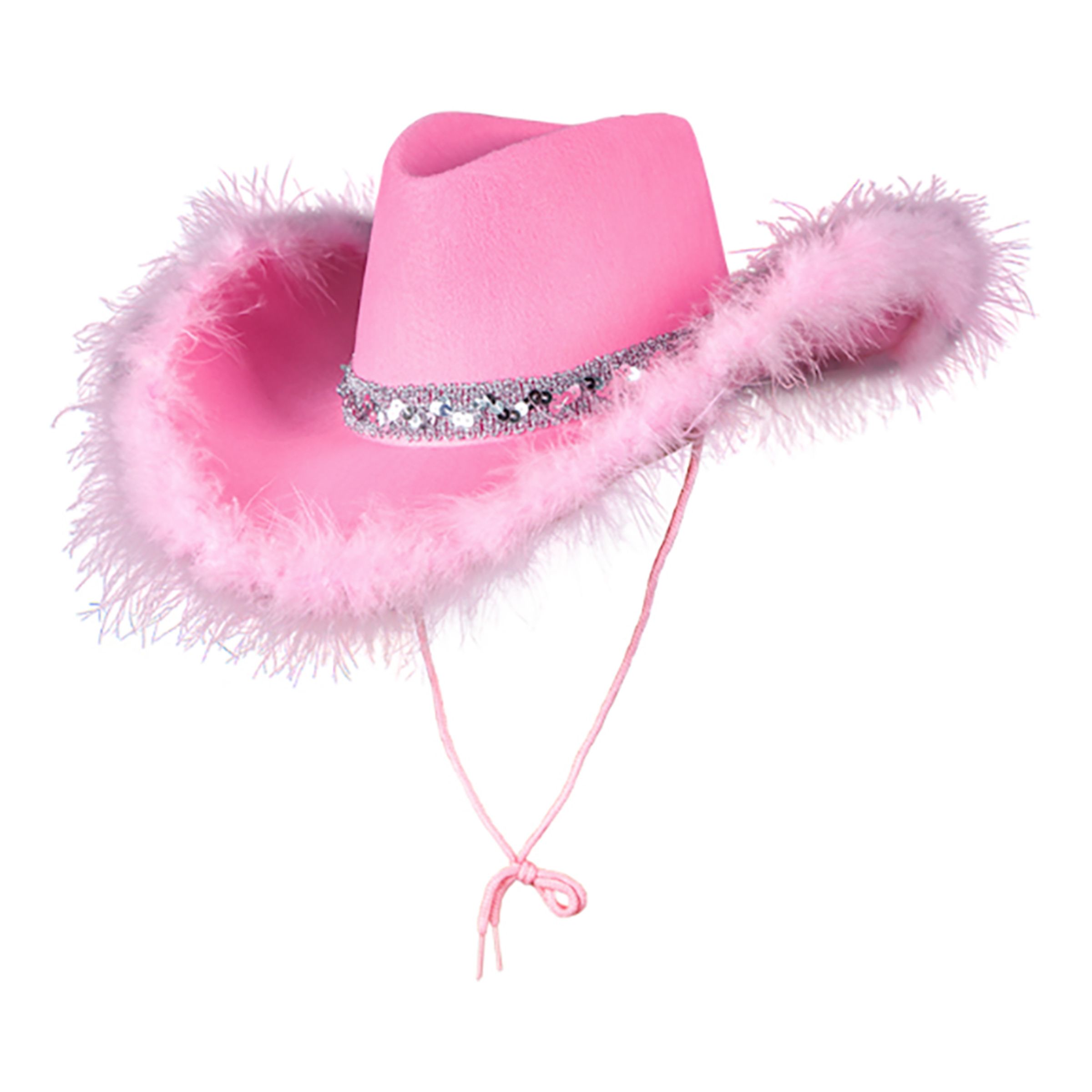 Bild föreställande produkten Rosa Cowboyhatt med Fluff – One size