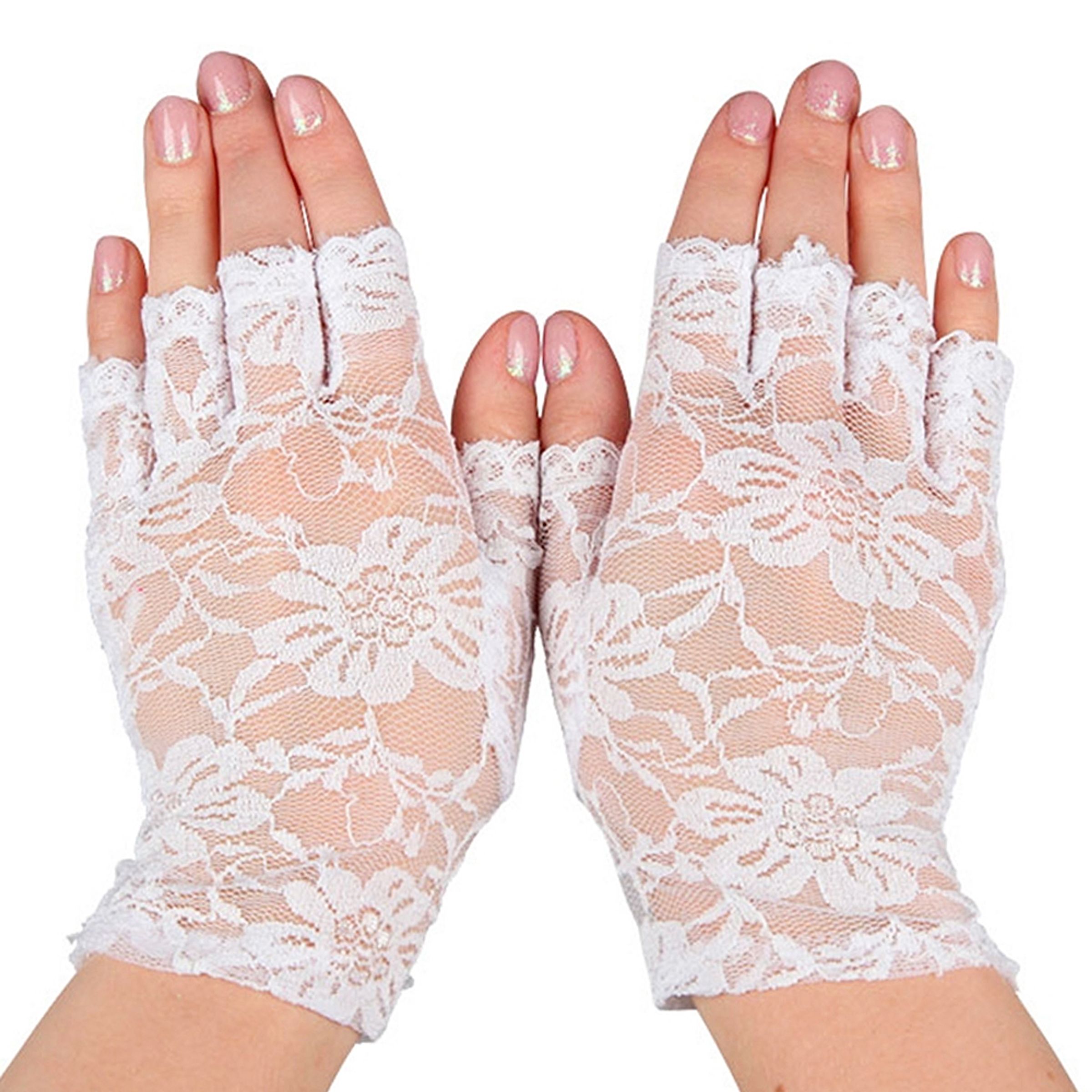 Bild föreställande produkten Spetshandskar Halva Fingrar Vita – One size