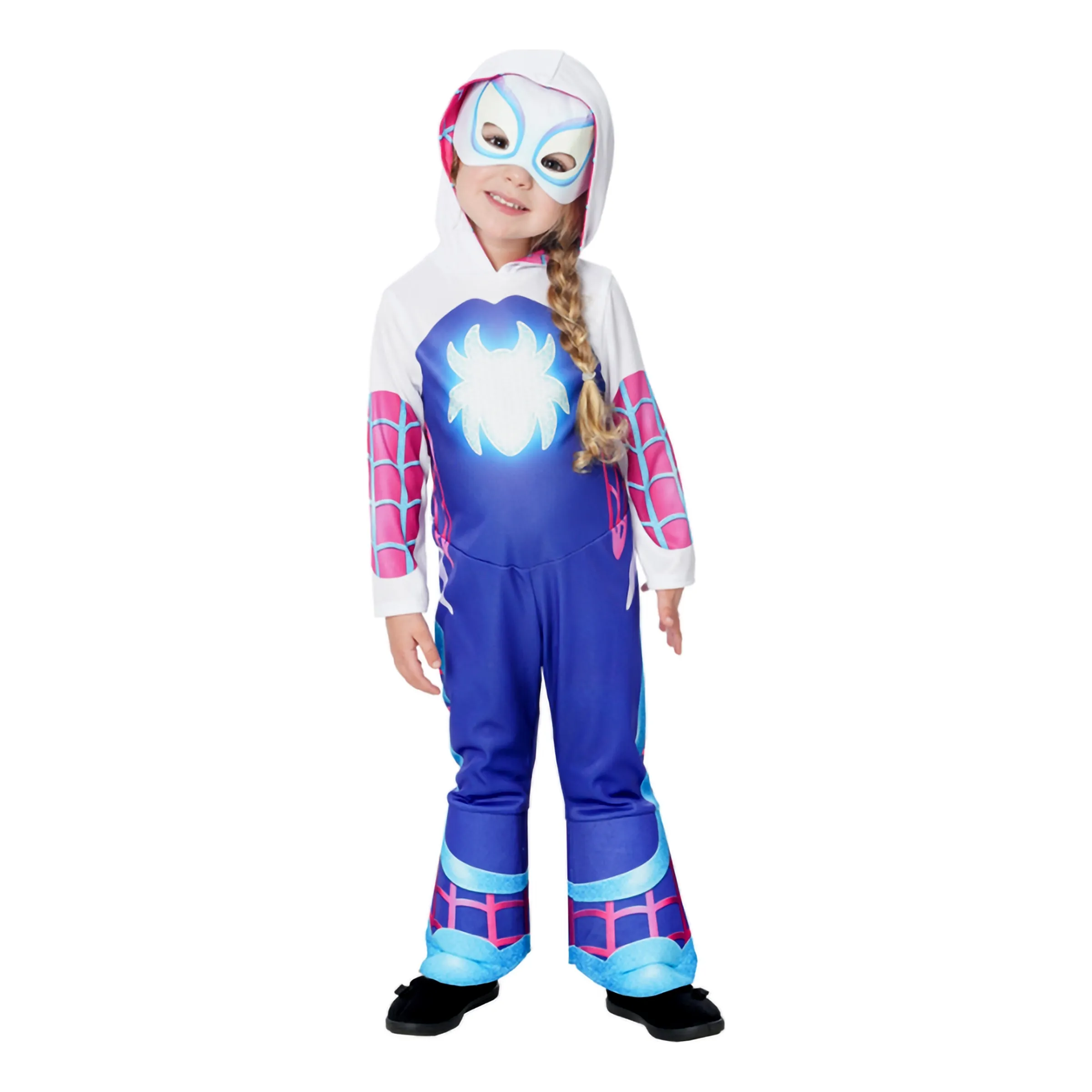 Bild föreställande produkten Spidey&trade; Ghost-Spider Glow in the Dark Barn Maskeraddräkt – XX-Small