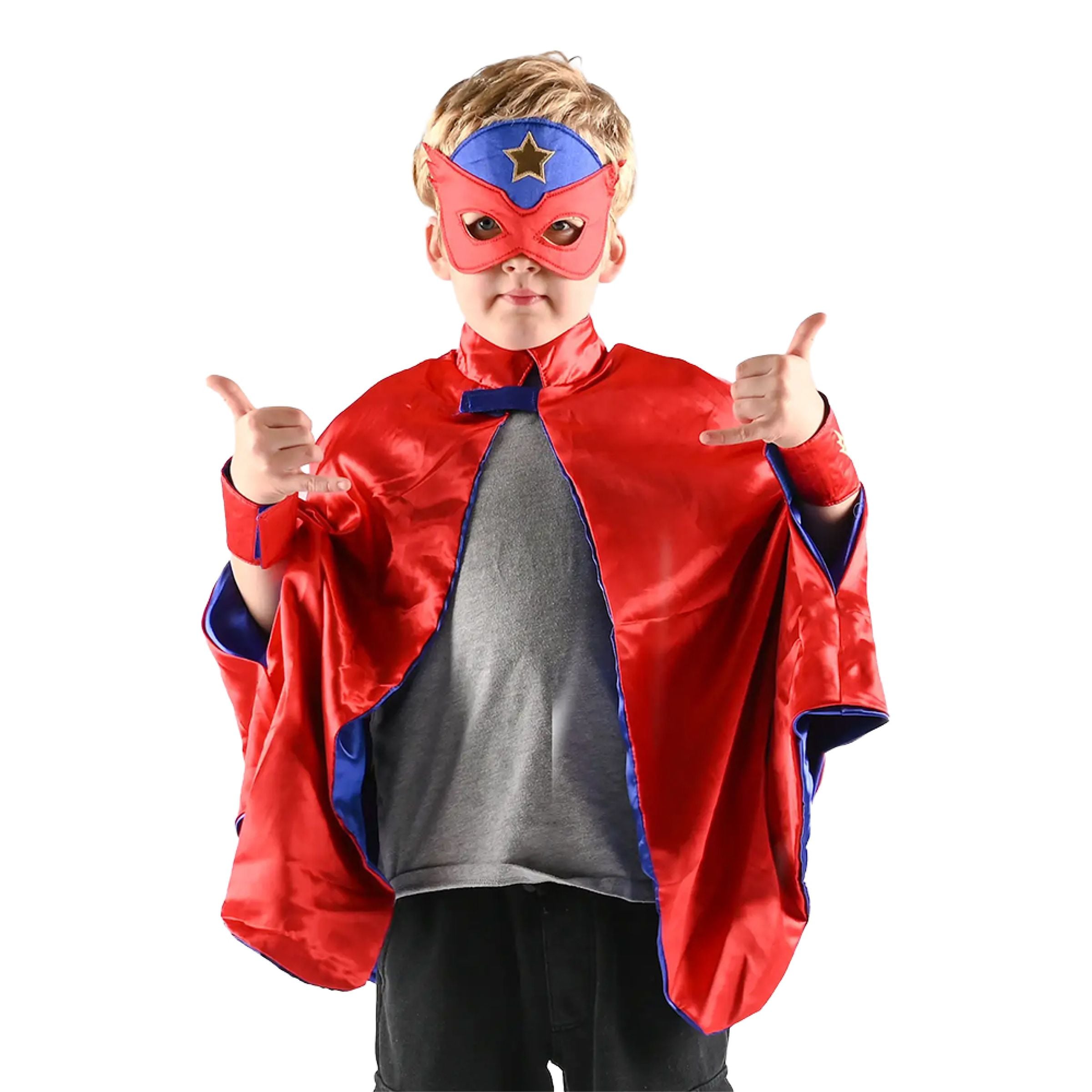 Bild föreställande produkten Superhjälte Vändbar Blå/Röd Maskeradset för Barn – One size