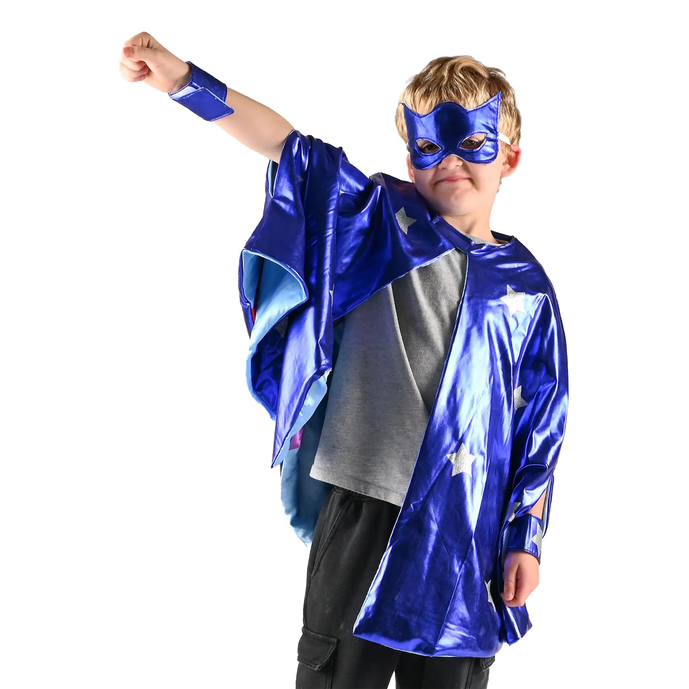 Bild föreställande produkten Superhjälte Vändbar Regnbåge/Blå Maskeradset för Barn – One size