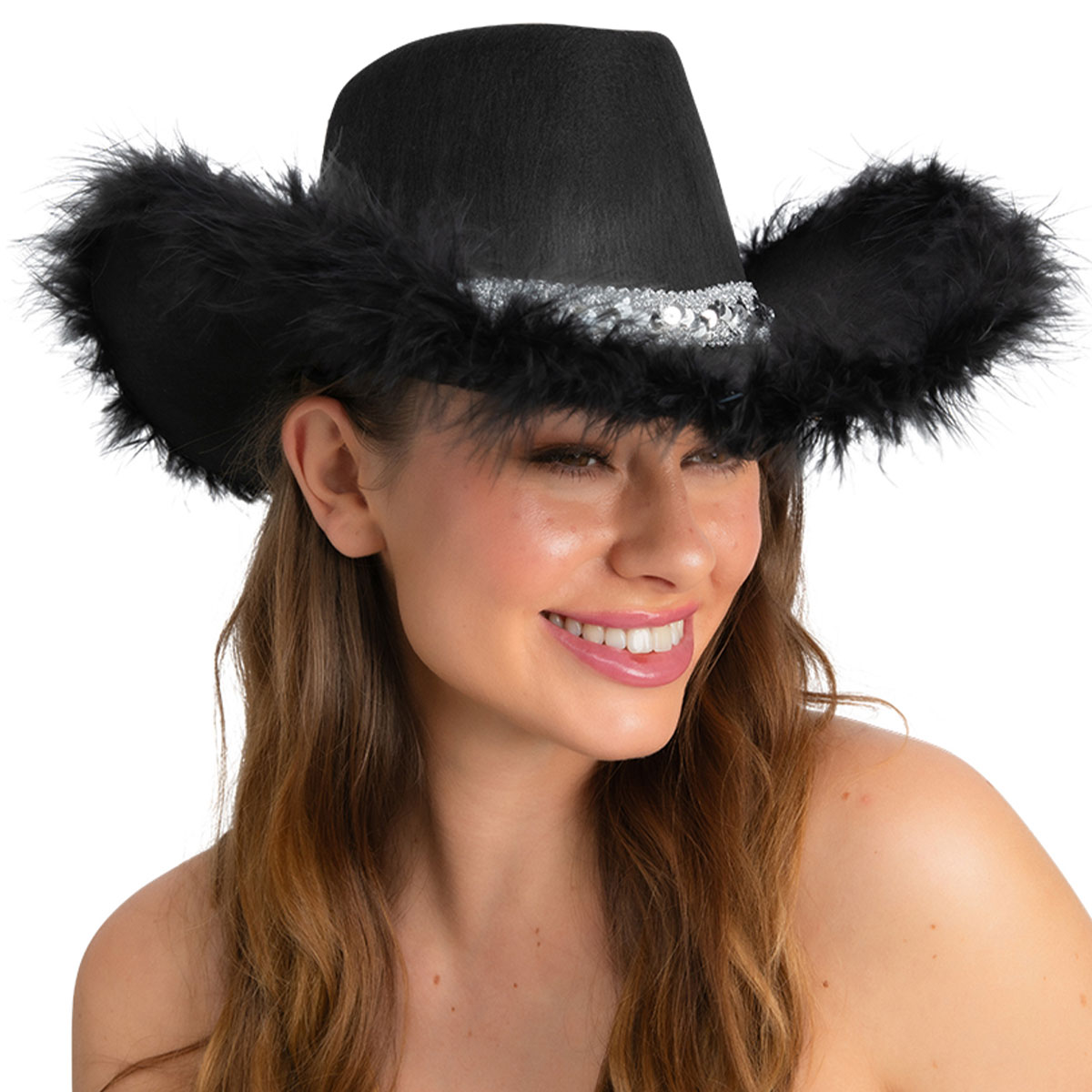 Bild föreställande produkten Svart Cowboyhatt med Fjäderkant