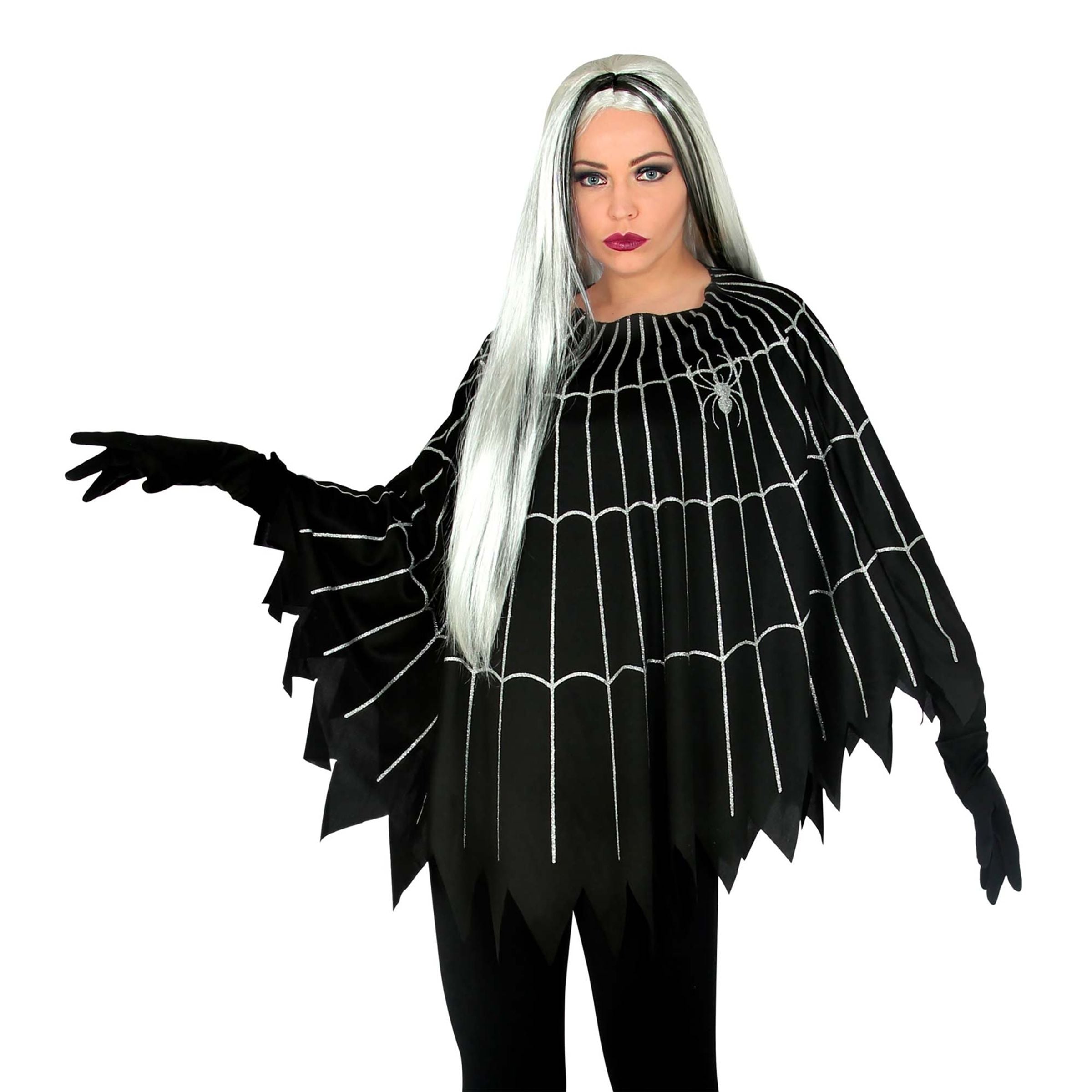 Bild föreställande produkten Svart Poncho med Spindelnät – One size