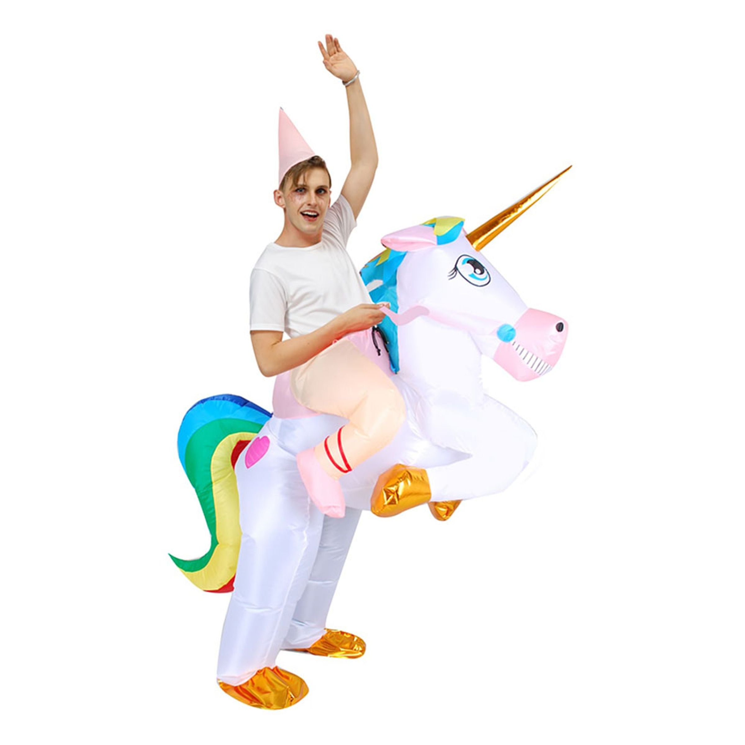 Bild föreställande produkten Uppblåsbar Ridande Enhörning Maskeraddräkt – One size
