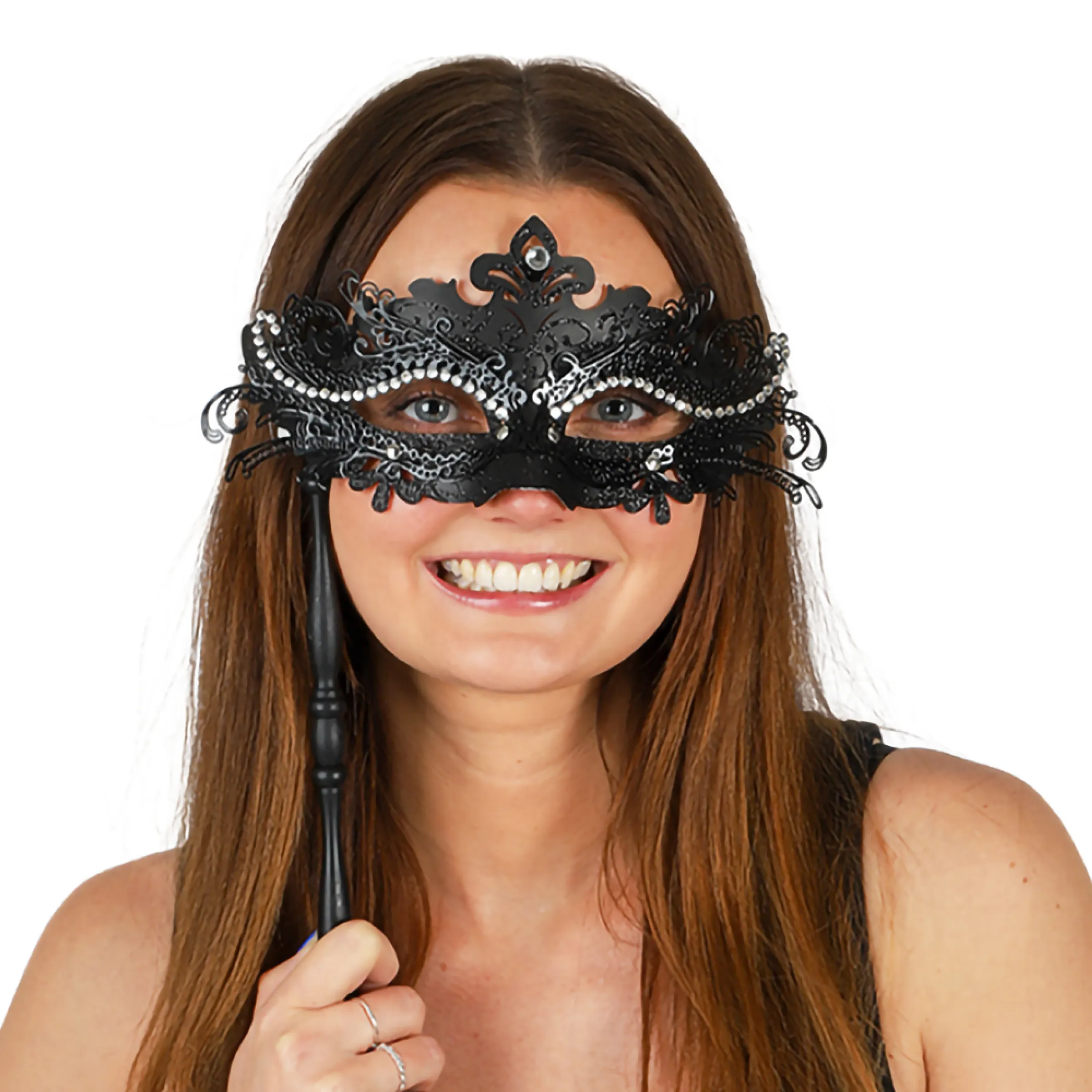 Bild föreställande produkten Venetiansk Mask på Pinne Svart – One size